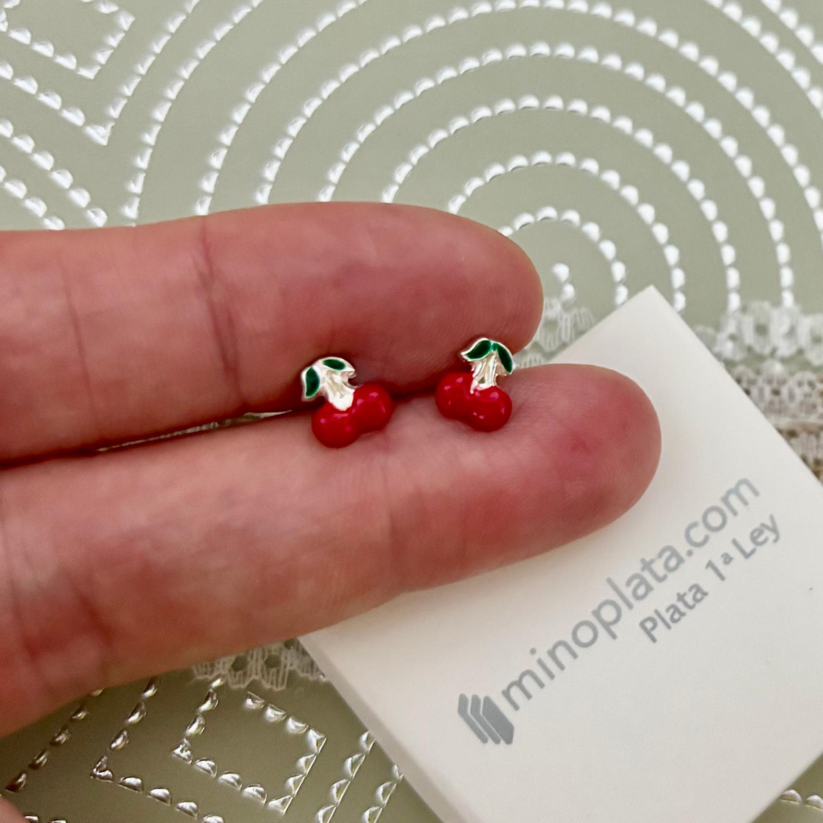 Pendientes cerezas de Plata de ley con cierre rosca seguridad bebé 4