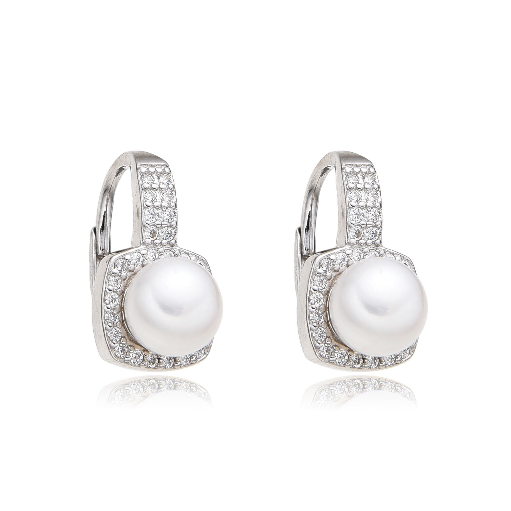 Pendientes novia en Plata rodiada con Perlas cultivadas y cerco de Circonitas micro