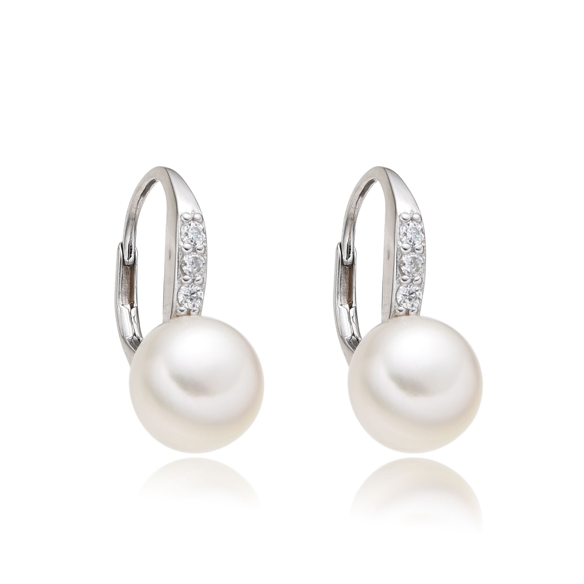 Pendientes novia en Plata rodiada con Perlas cultivadas y Circonitas micro cierre ballesta