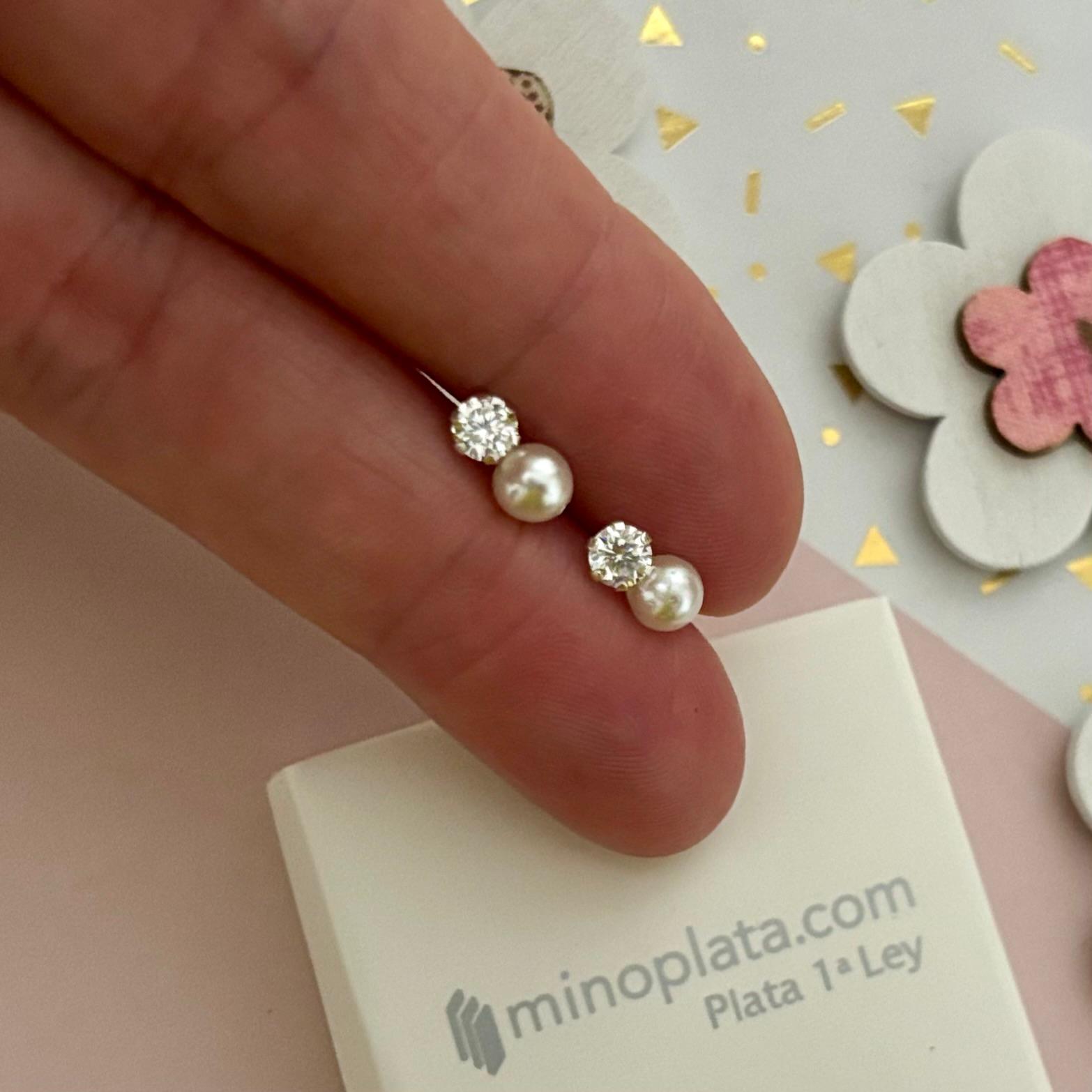 Pendientes Perlas 4mm con Circonita y cierre rosca seguridad 5
