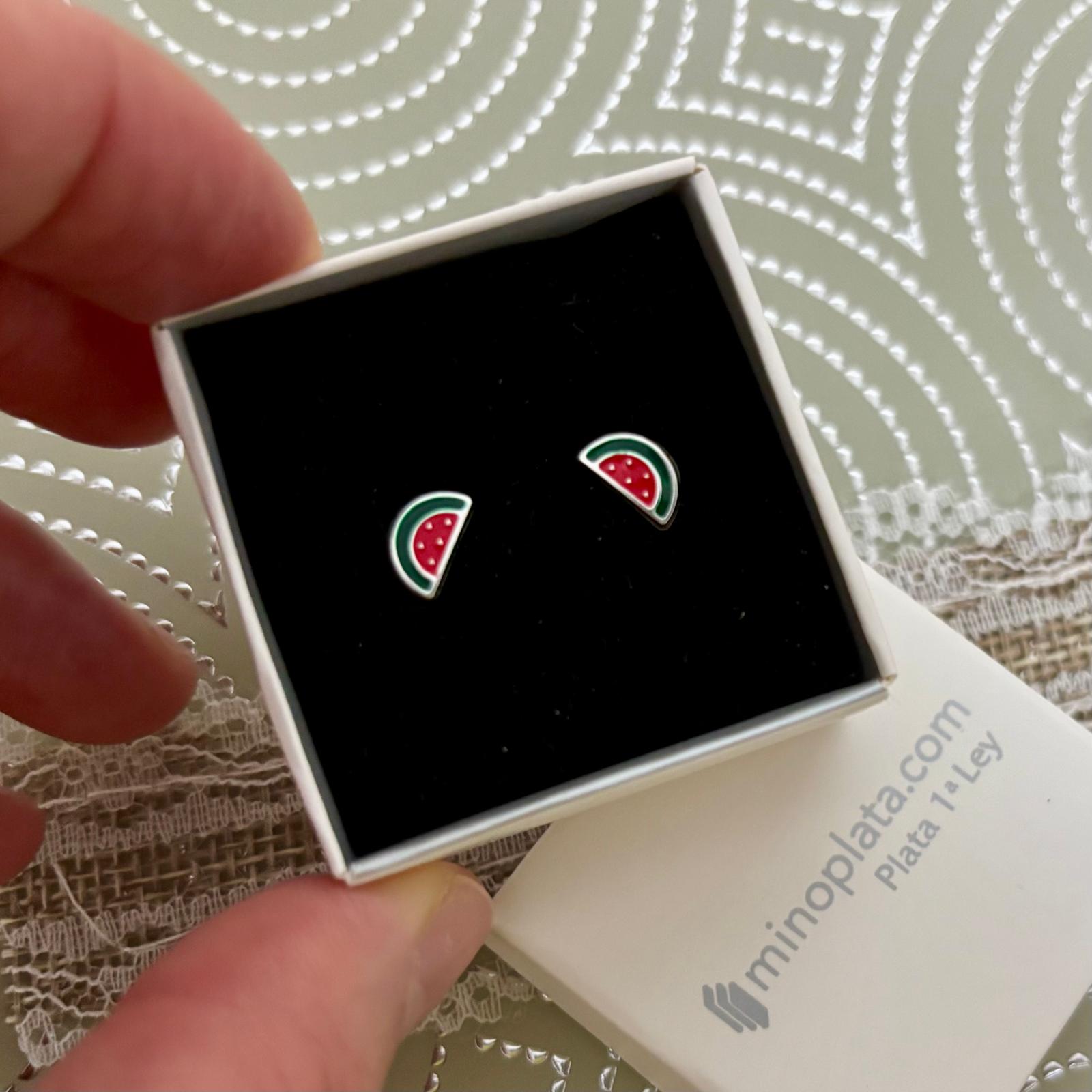 Pendientes infantiles sandia de Plata con cierre rosca seguridad 2