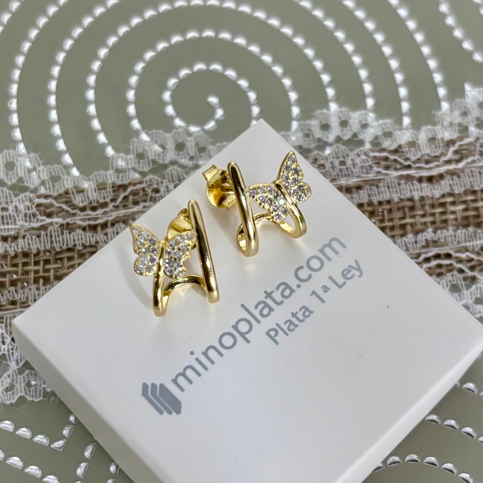 Pendientes mariposas de Plata chapada en Oro con Nácar y Circonitas 2
