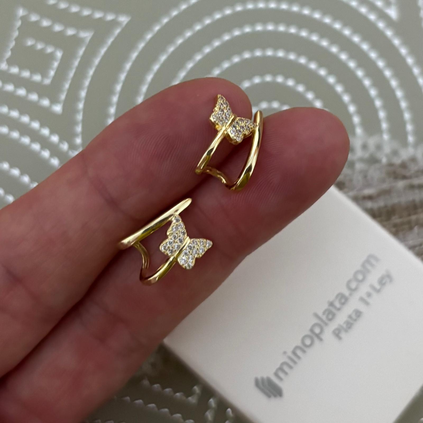 Pendientes mariposas de Plata chapada en Oro con Nácar y Circonitas 4