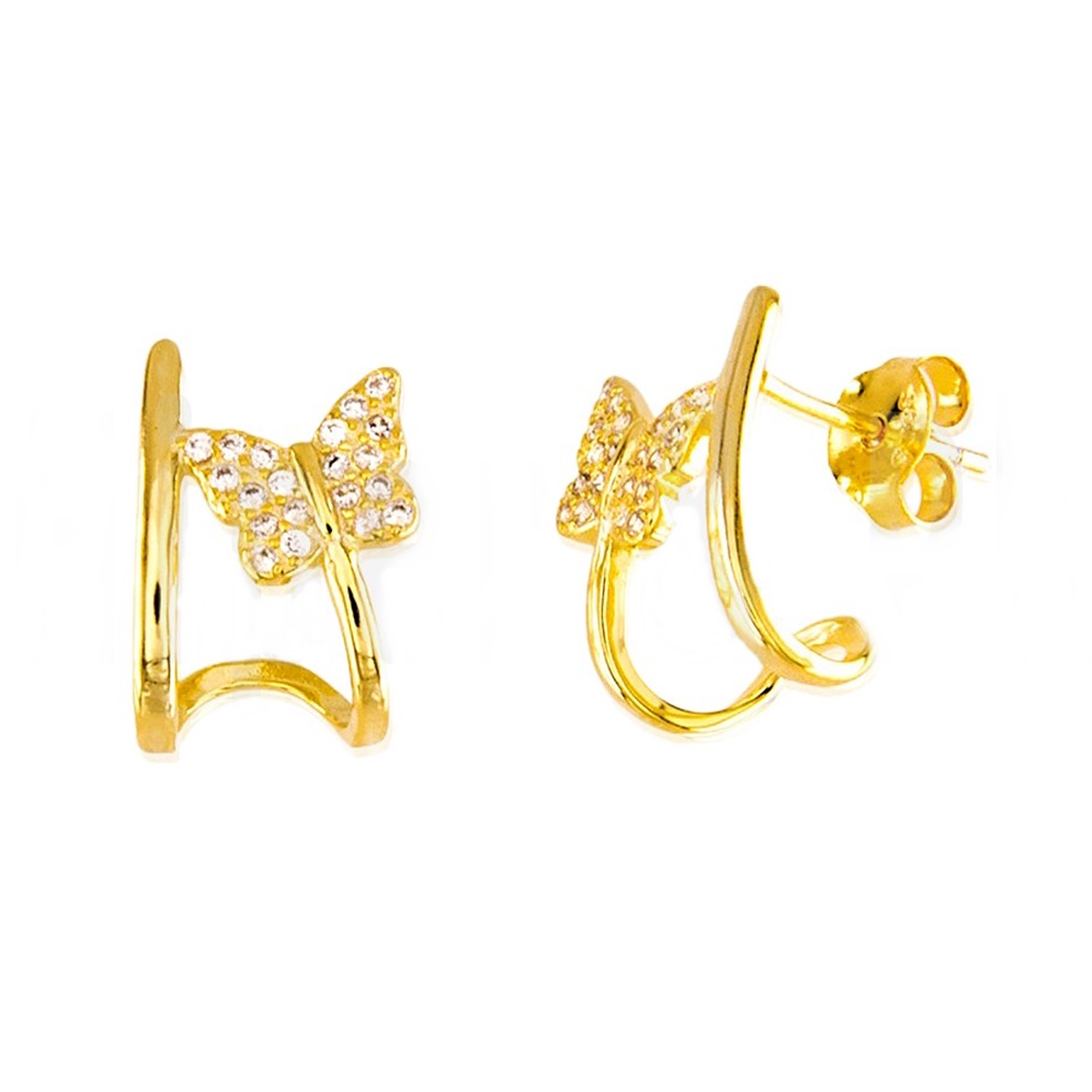 Pendientes mariposas de Plata chapada en Oro con Circonitas
