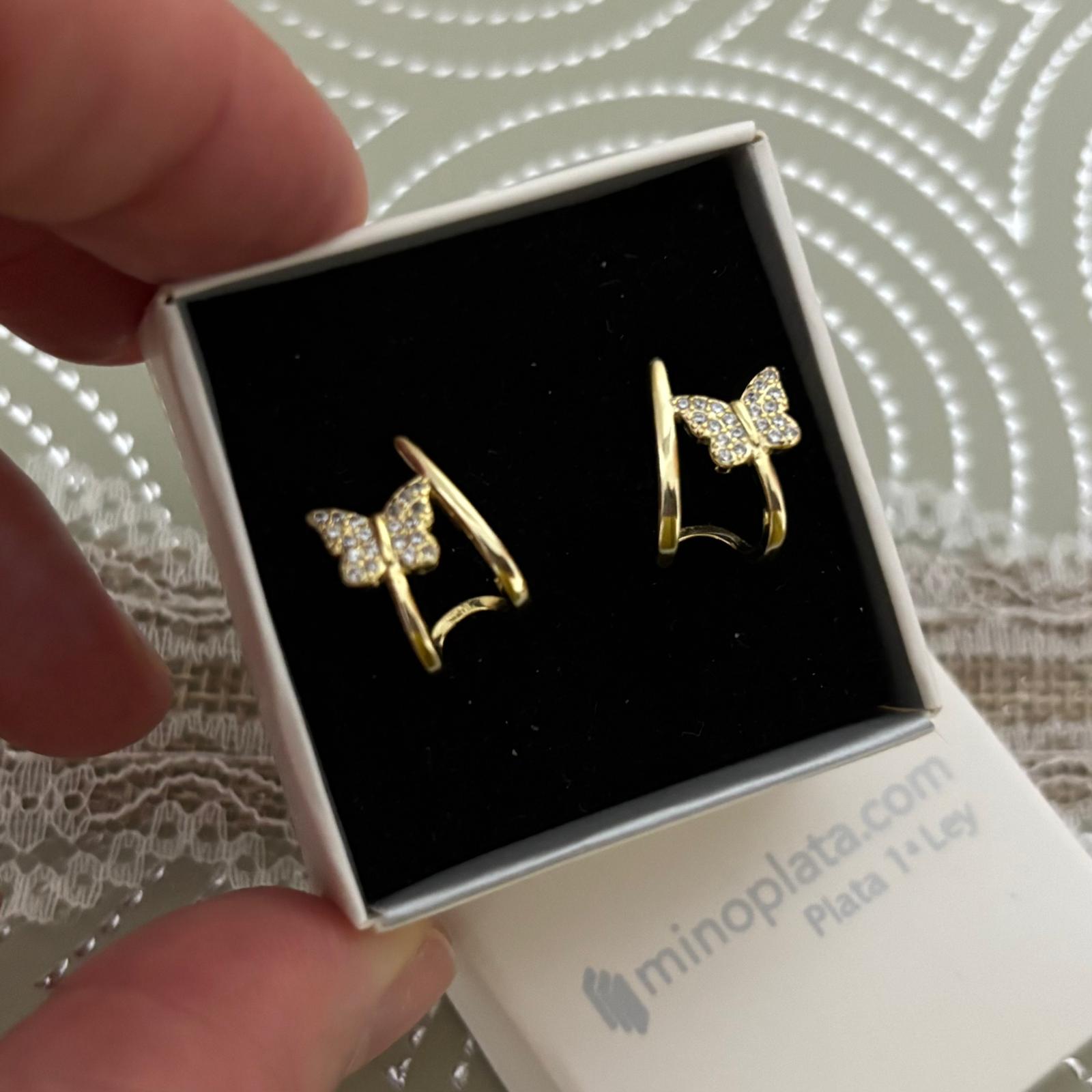 Pendientes mariposas de Plata chapada en Oro con Nácar y Circonitas 3