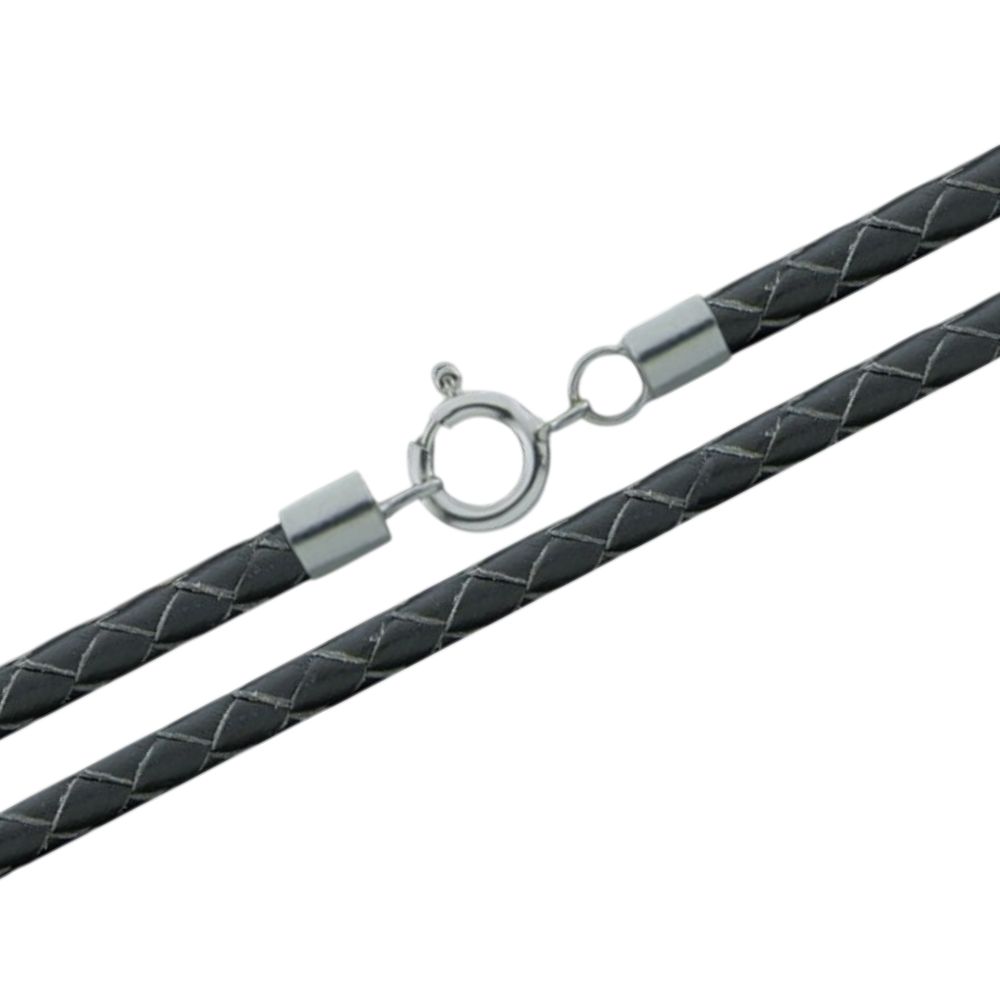 Gargantilla Piel trenzada negra 45cm 4mm cierre de Plata de ley 925