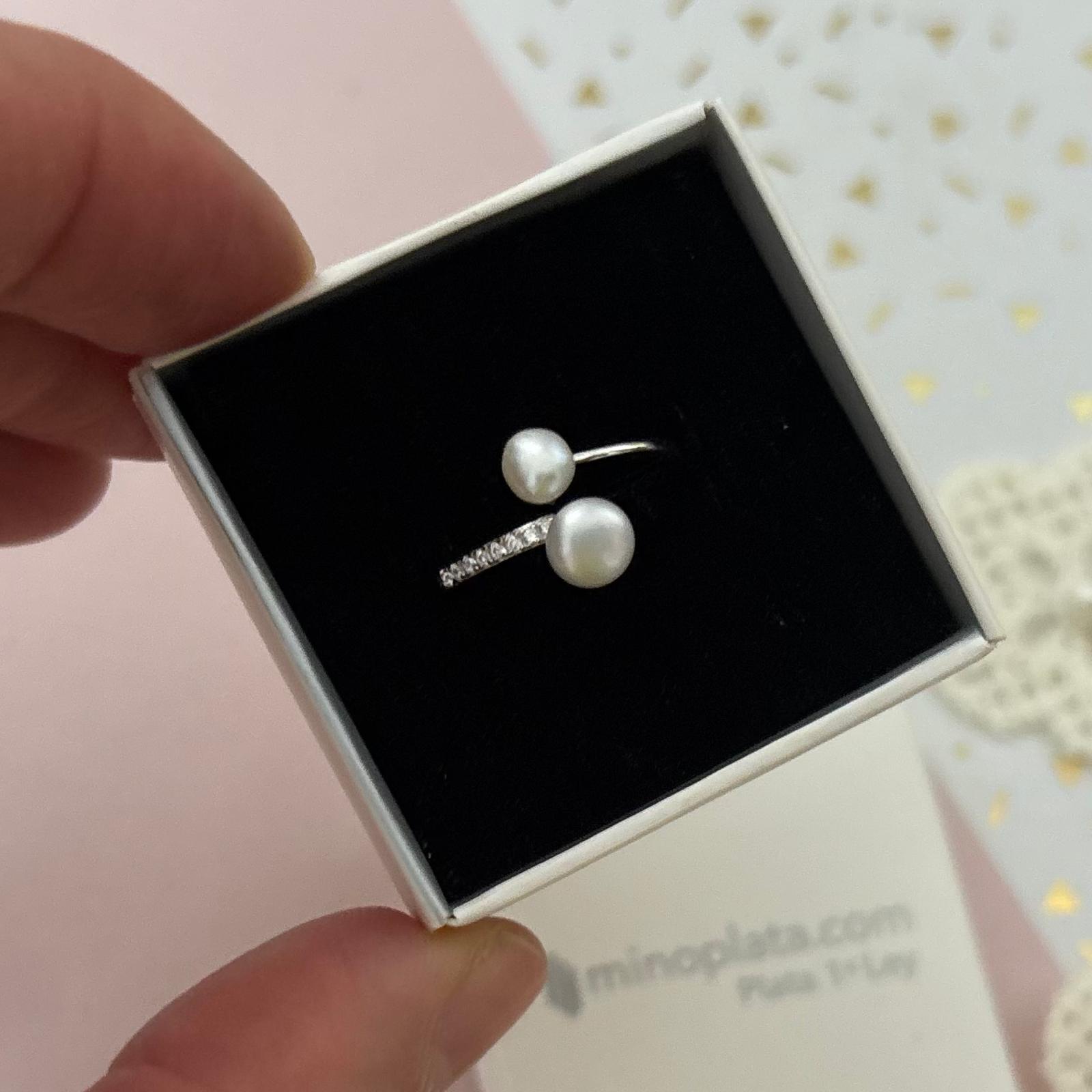 Anillo ajustable Perlas cultivadas y Circonitas en Plata de ley rodiada 3