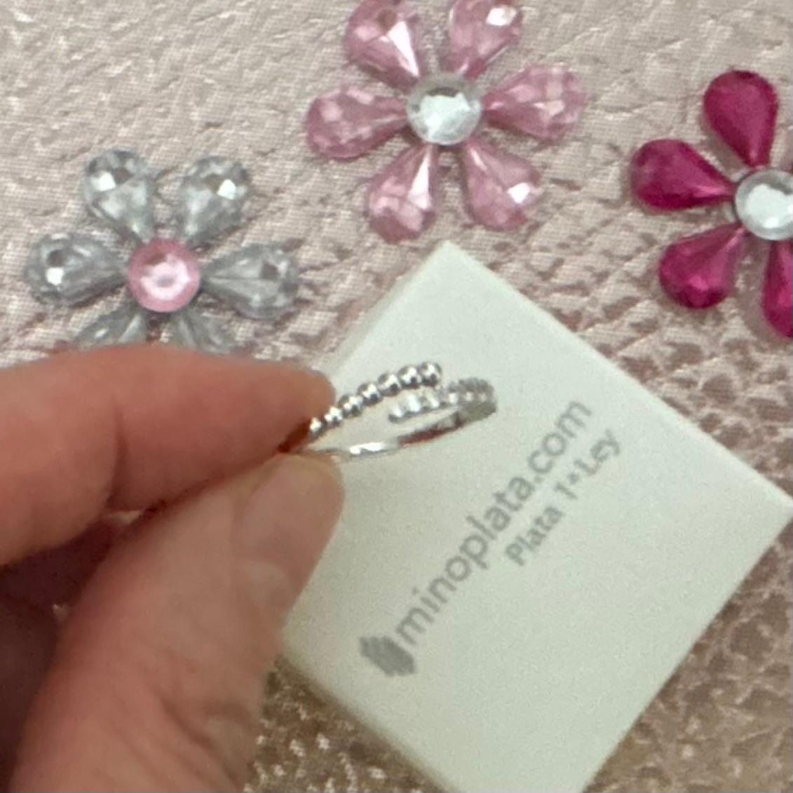 Anillo ajustable bolitas de Plata de ley rodiada y Circonitas 4