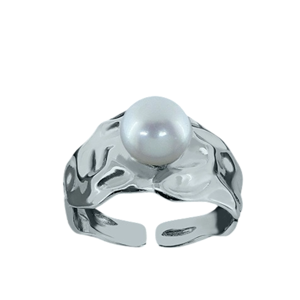 Anillo ajustable de Plata de ley martilleada con Perla cultivada