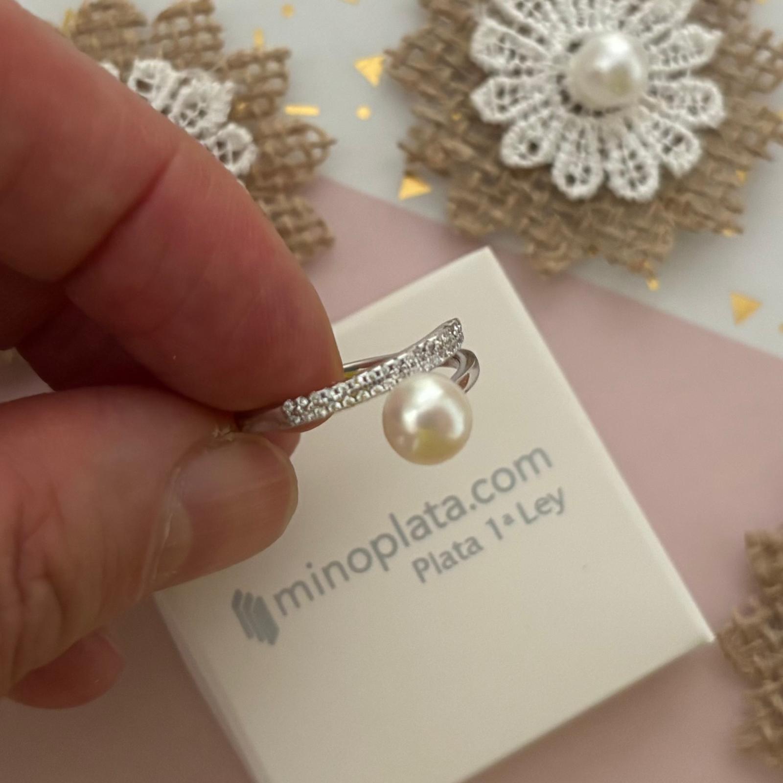 Anillo ajustable Perla cultivada y Circonitas en Plata de ley rodiada 5
