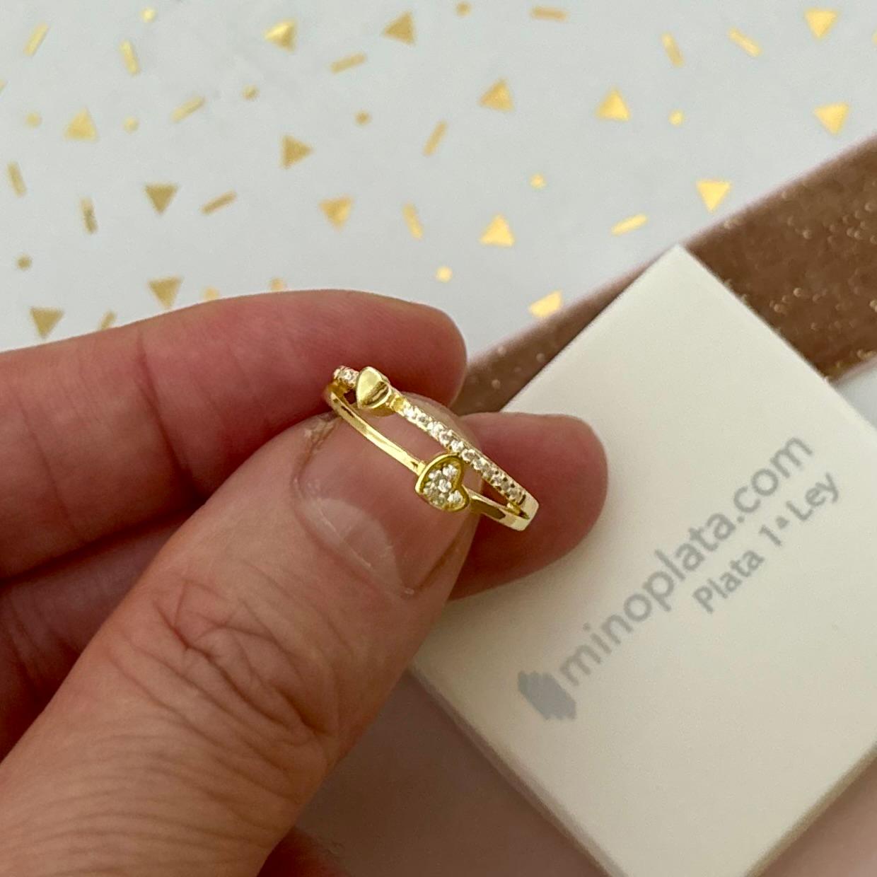 Anillo corazones de Plata de ley bañada en Oro con Circonitas 4
