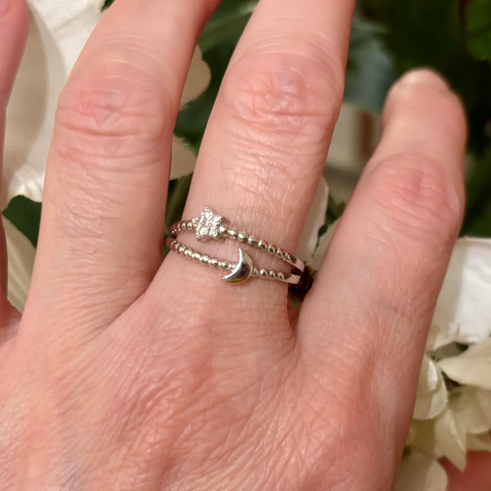 Anillo de Plata de ley baño de rodio luna y estrella con Circonitas 3