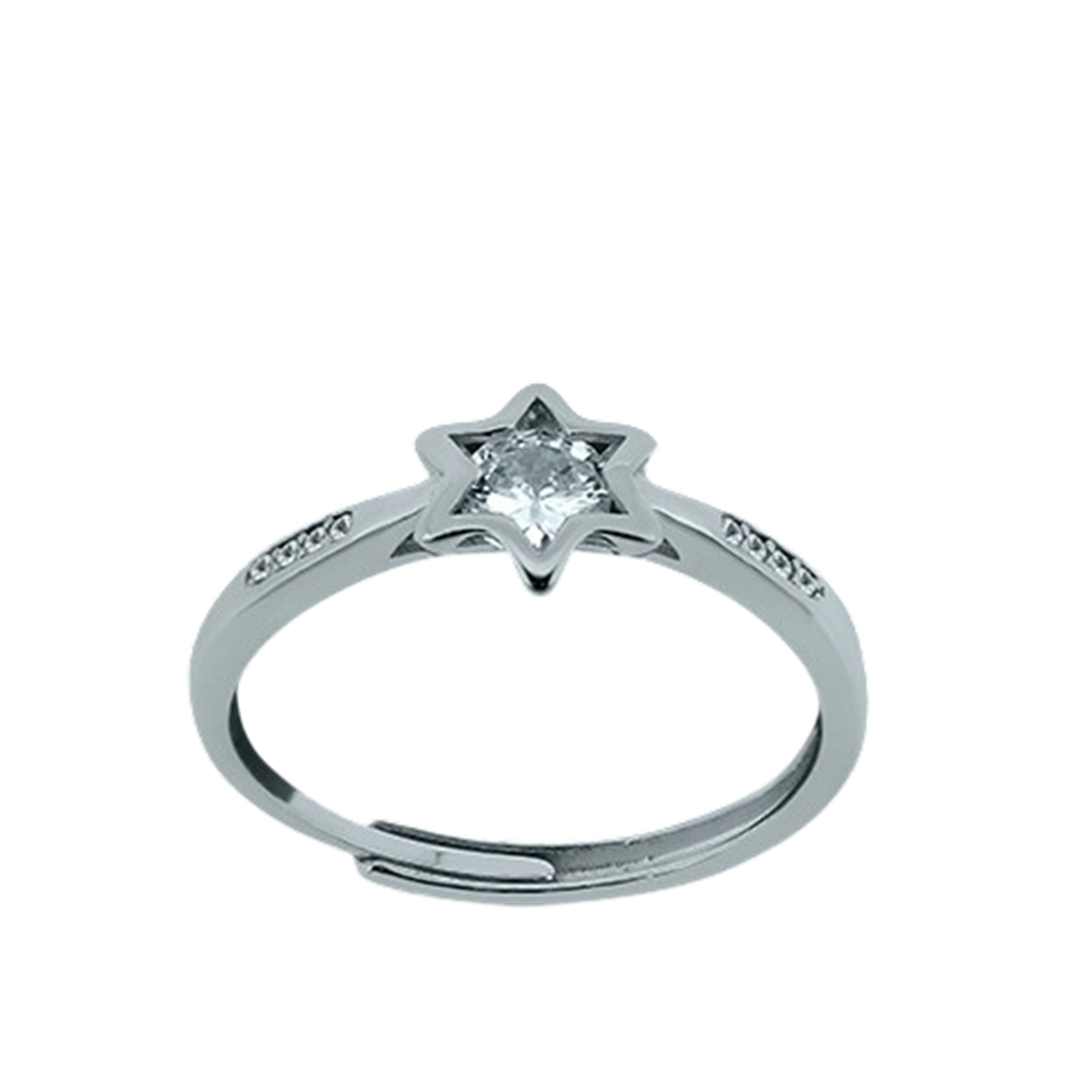 Anillo solitario ajustable estrella de Plata rodiada con Circonitas