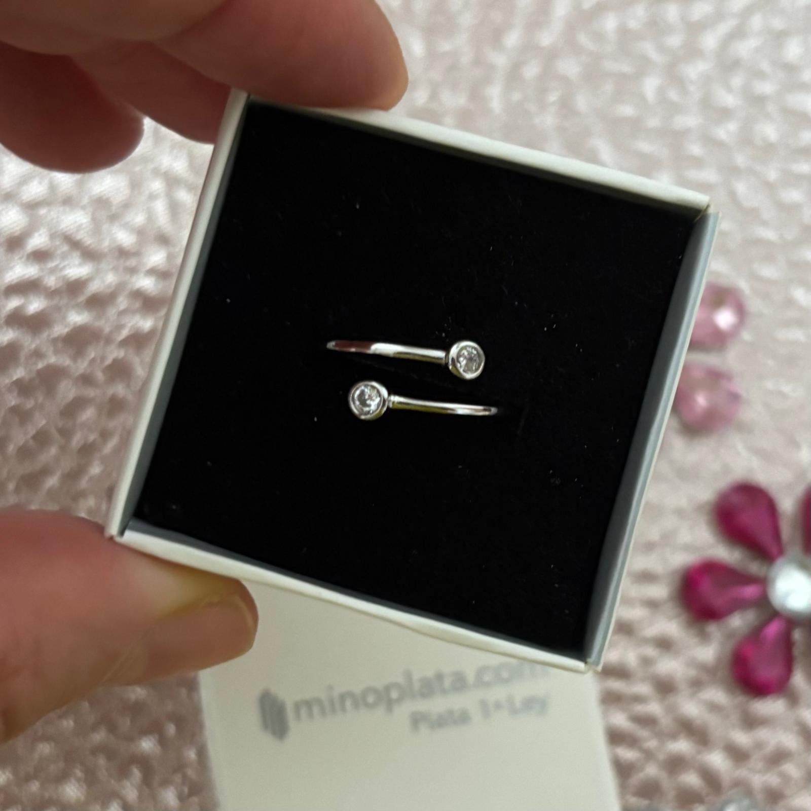 Anillo tu y yo ajustable de Plata de ley baño de rodio y Circonitas