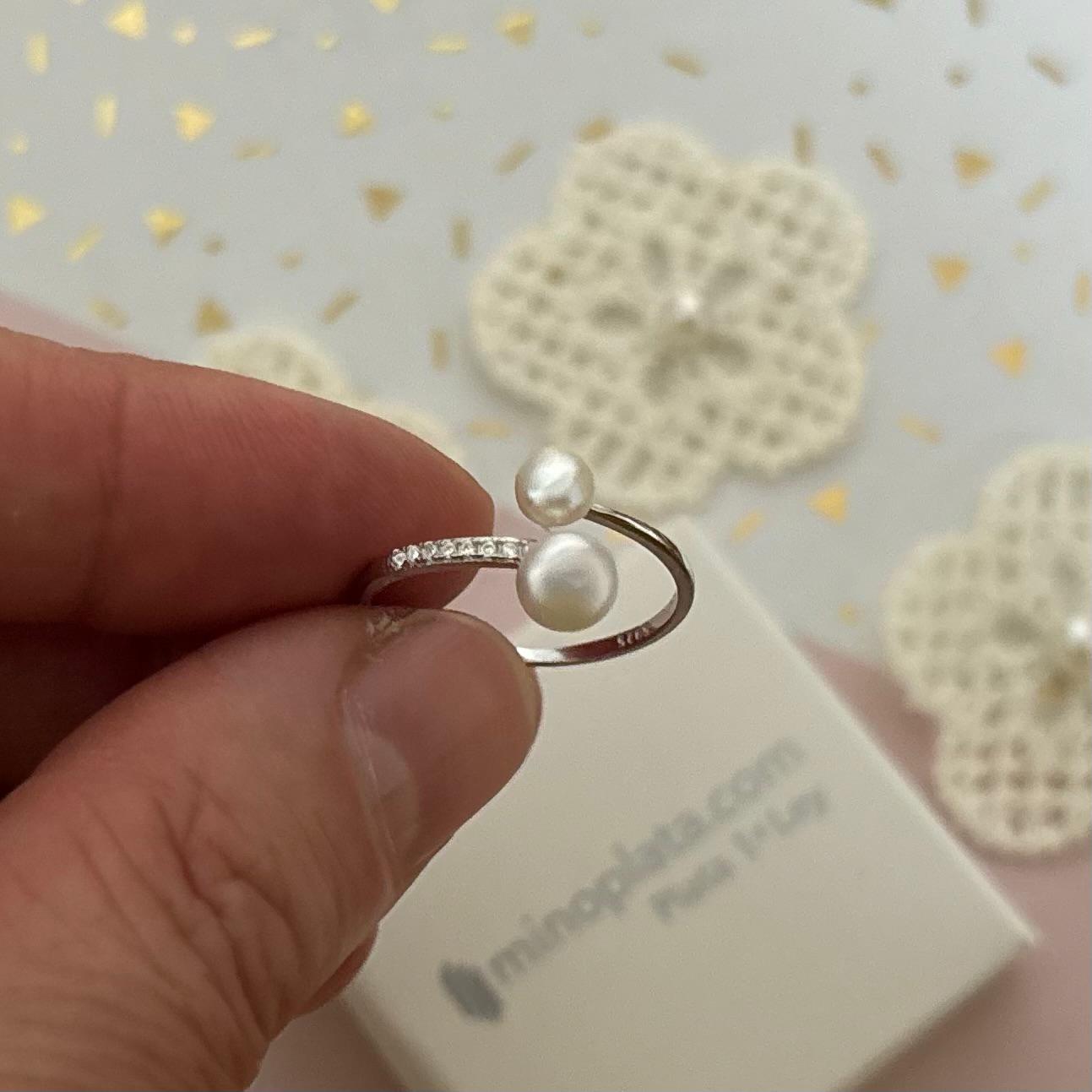 Anillo ajustable Perlas cultivadas y Circonitas en Plata de ley rodiada 4