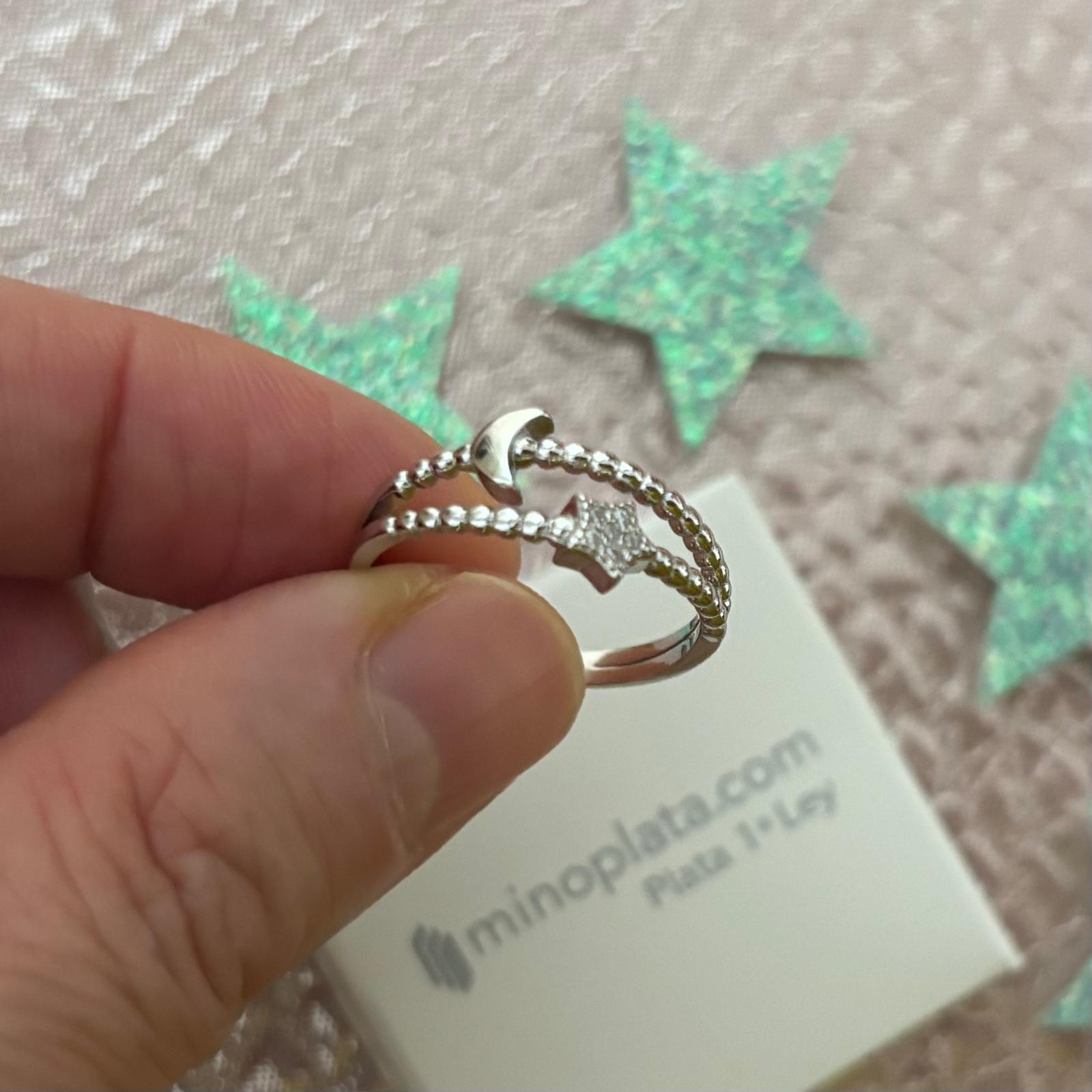 Anillo de Plata de ley baño de rodio luna y estrella con Circonitas 5