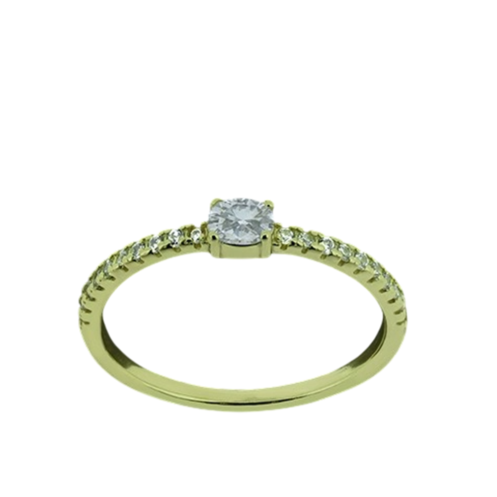 Anillo solitario de Plata bañada en Oro con Circonitas microengastadas