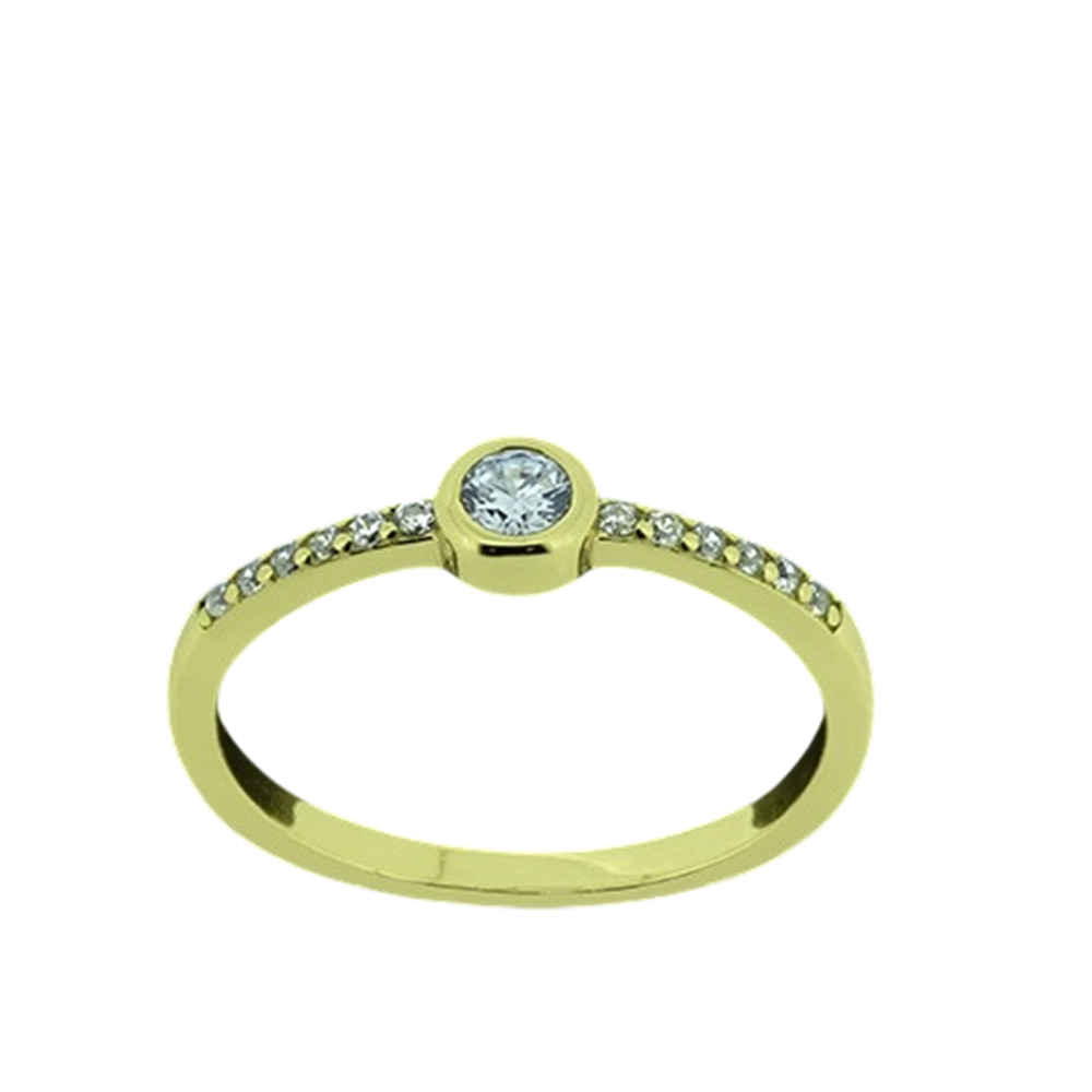 Anillo solitario de Plata de ley chapada dorada con Circonitas blancas