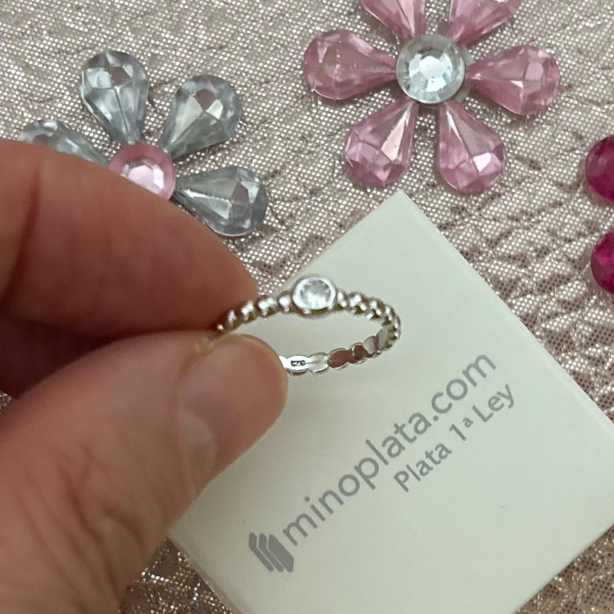 Anillo solitario bolitas de Plata rodiada con Circonita 3