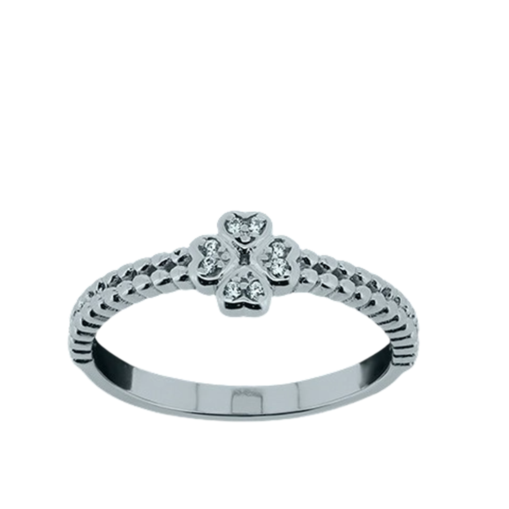 Anillo trébol de la suerte de Plata rodiada y Circonitas
