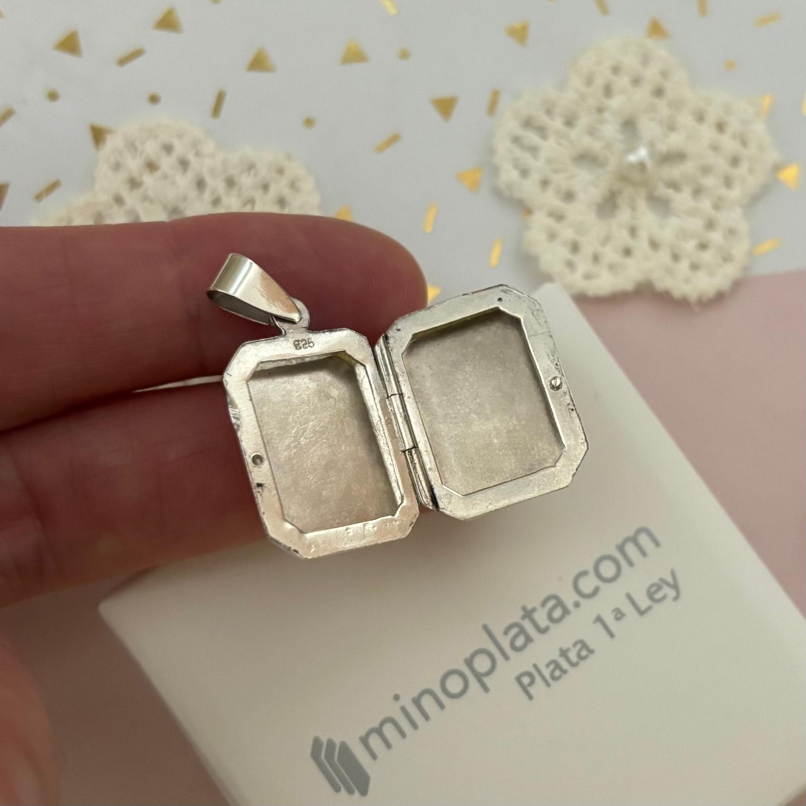 Colgante guarda fotos rectangular 21mm x 17mm de Plata de ley 925 4