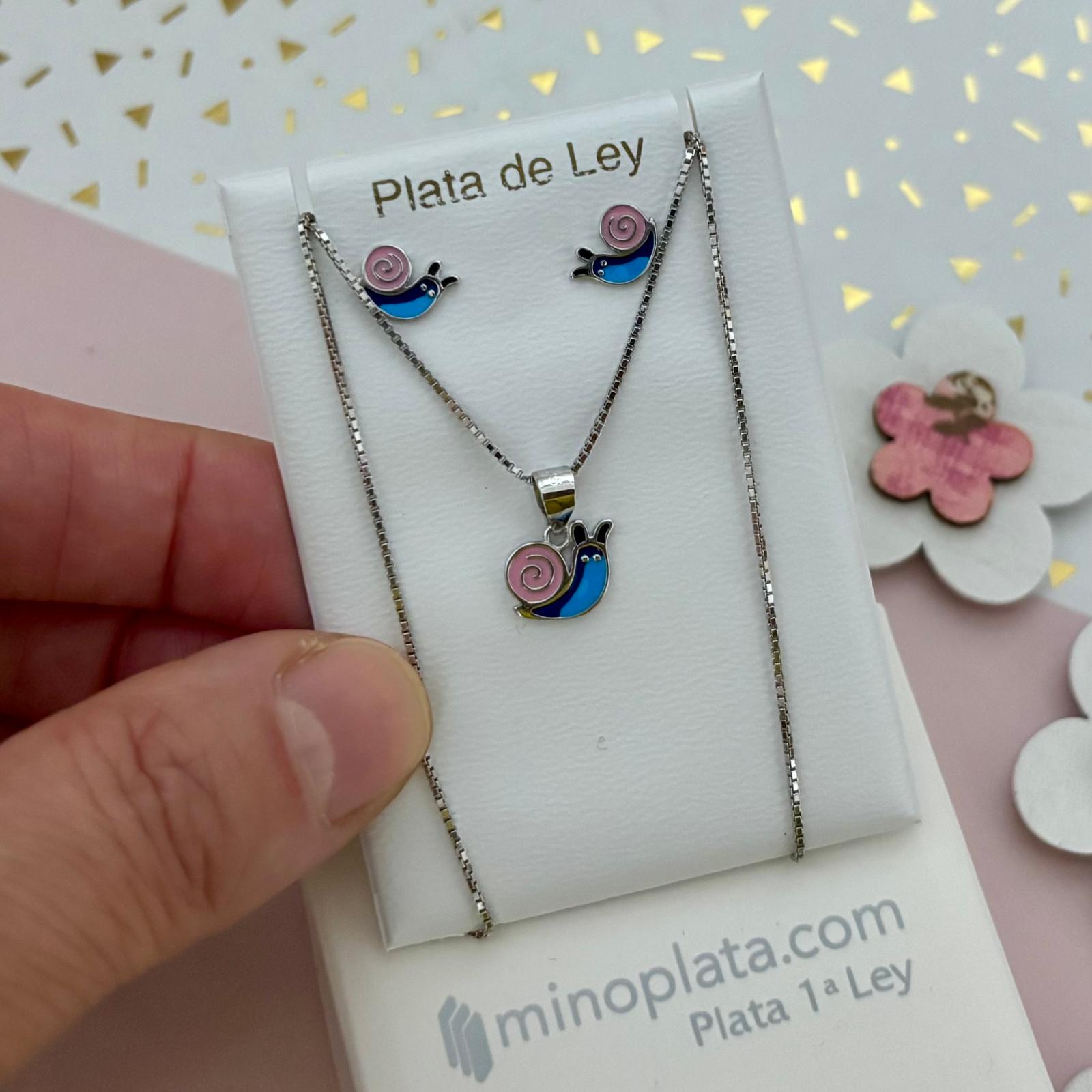 Conjunto Pendientes y Gargantilla infantil caracol de Plata de ley 925 2