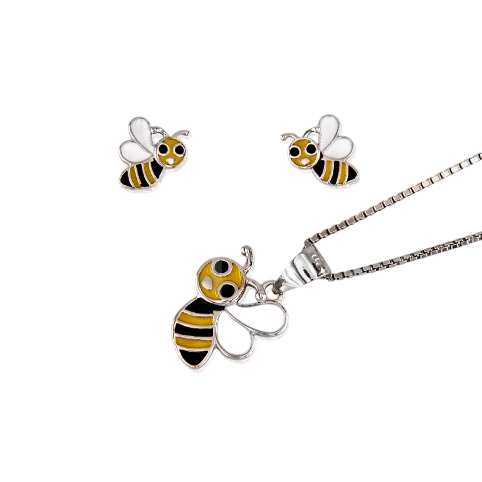 Juego Pendientes y Gargantilla infantil abeja de Plata de ley 925