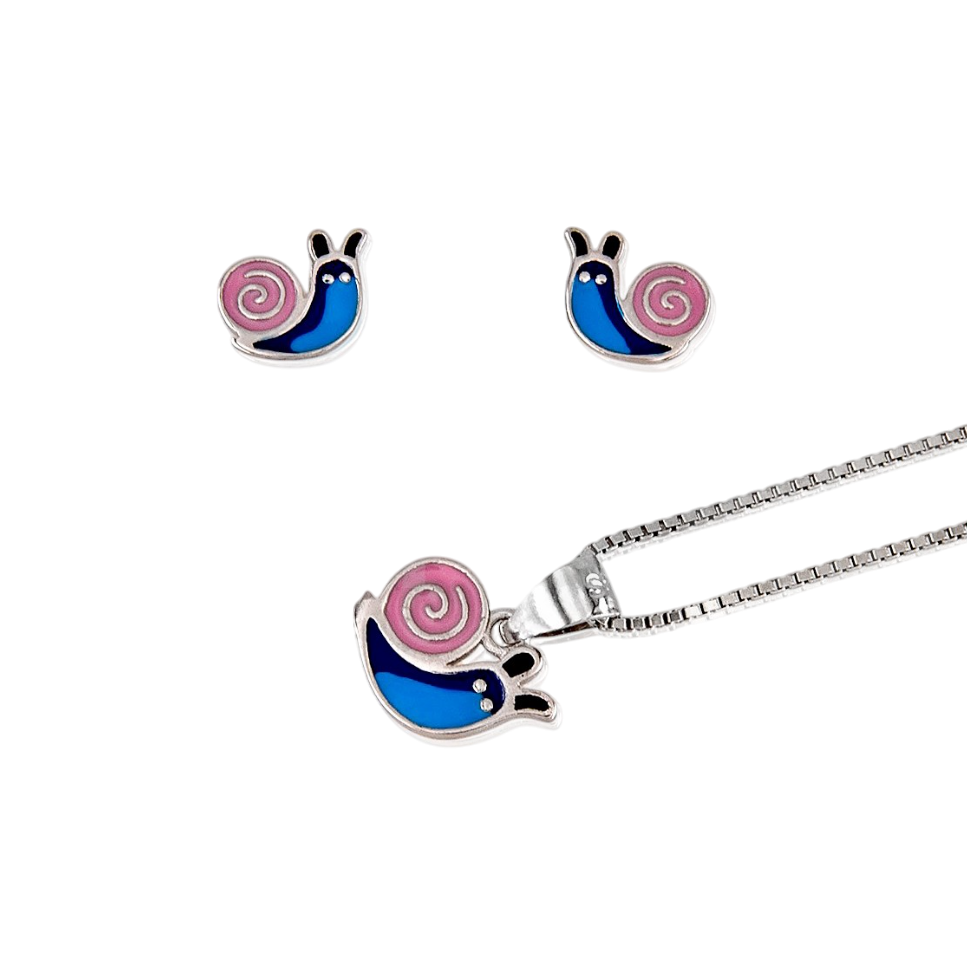 Conjunto Pendientes y Gargantilla infantil caracol de Plata de ley 925