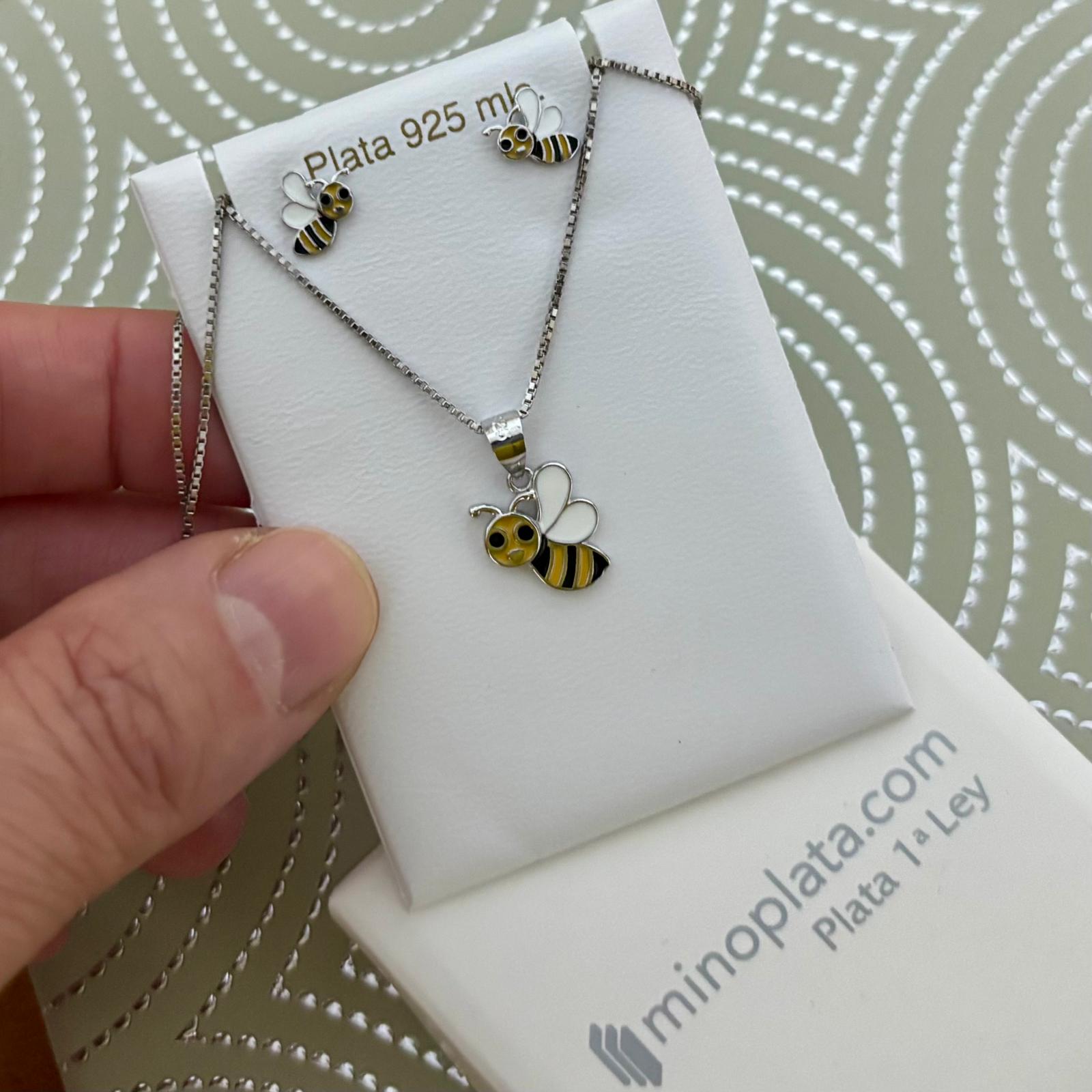 Juego Pendientes y Gargantilla infantil abeja de Plata de ley 925 2
