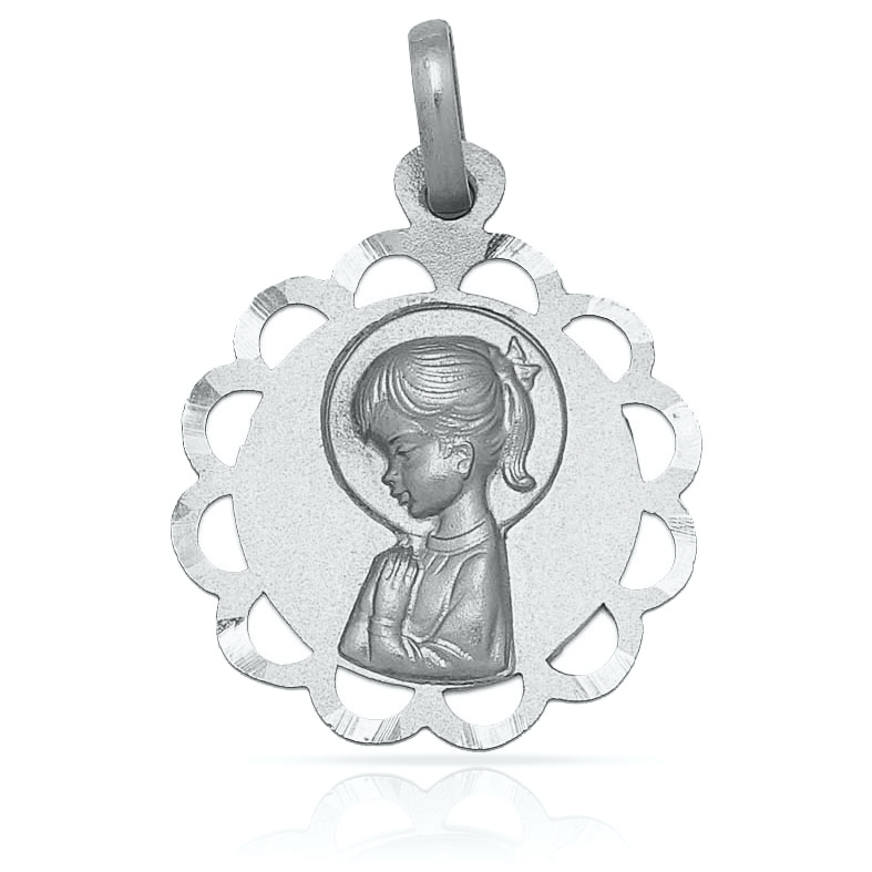 Medalla Virgen Niña calada de Plata de ley 925 17mm