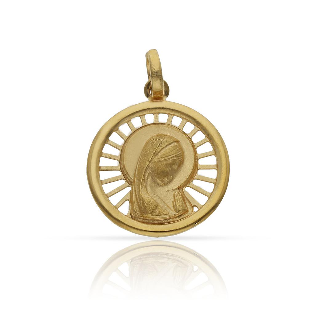 Medalla Virgen Niña calada de Plata de ley chapada en Oro 18mm
