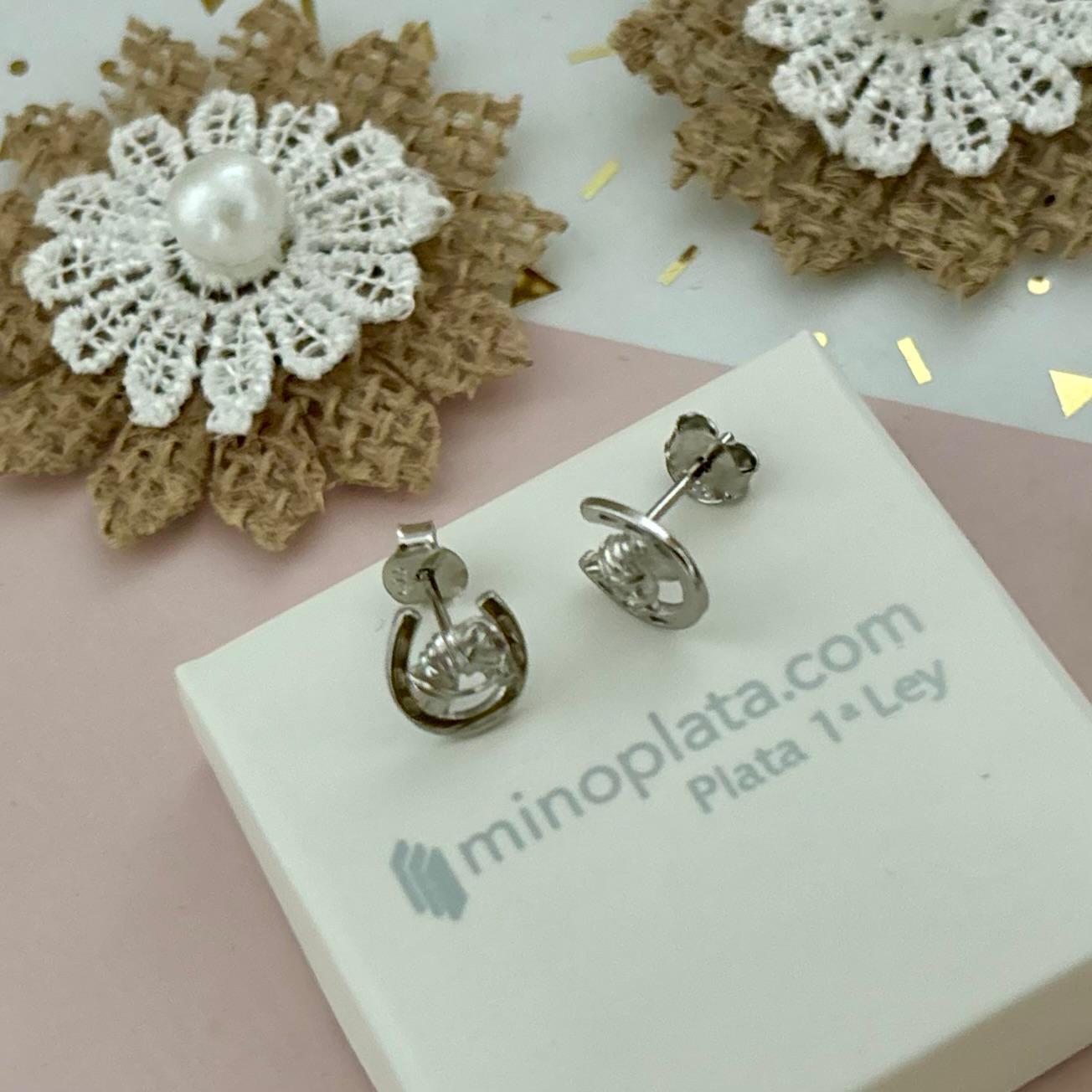 Pendientes herradura de la suerte con caballo de Plata de ley 925 3