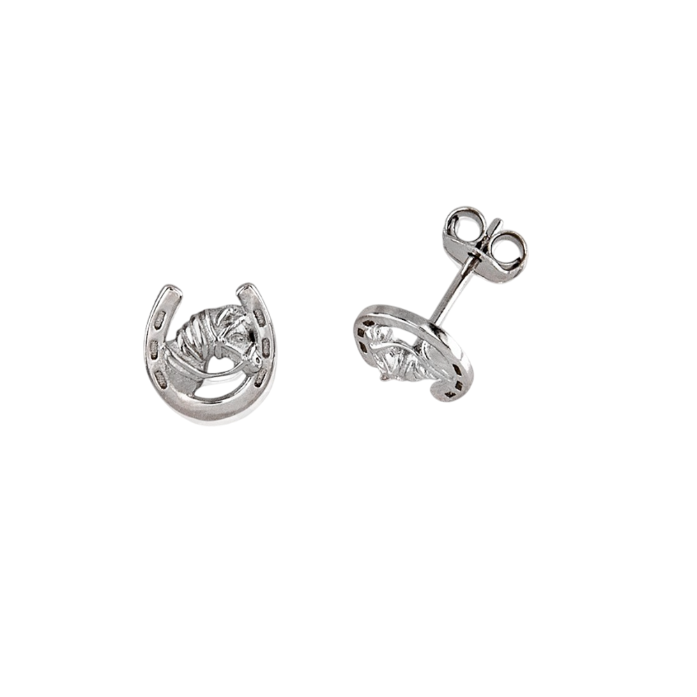 Pendientes herradura de la suerte con caballo de Plata de ley 925