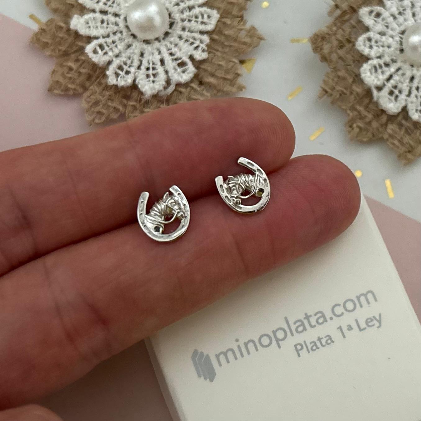Pendientes herradura de la suerte con caballo de Plata de ley 925 4