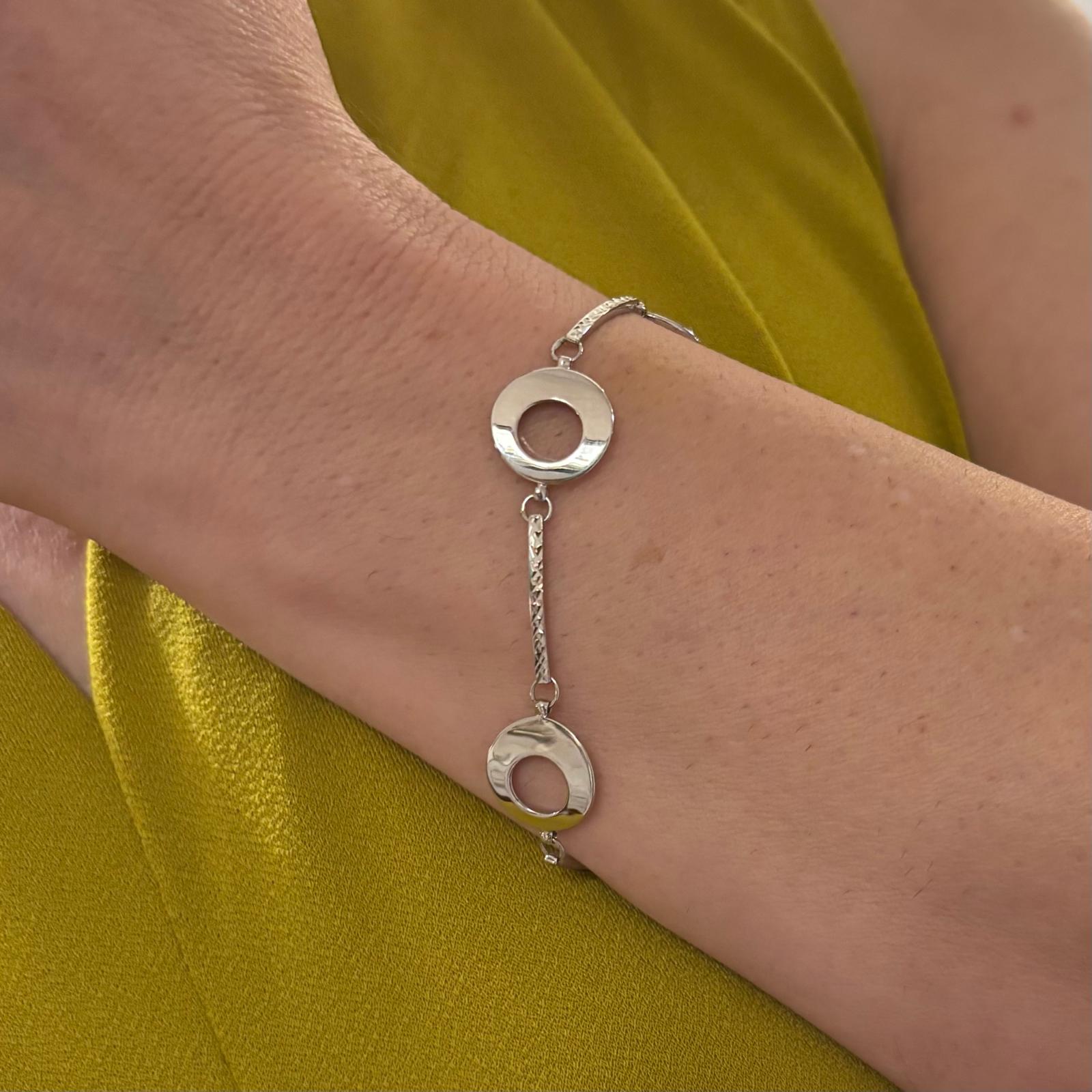 Pulsera círculos de Plata de ley rodiada tallada