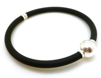 Pulsera elástica caucho negro y bola de Plata de ley 925