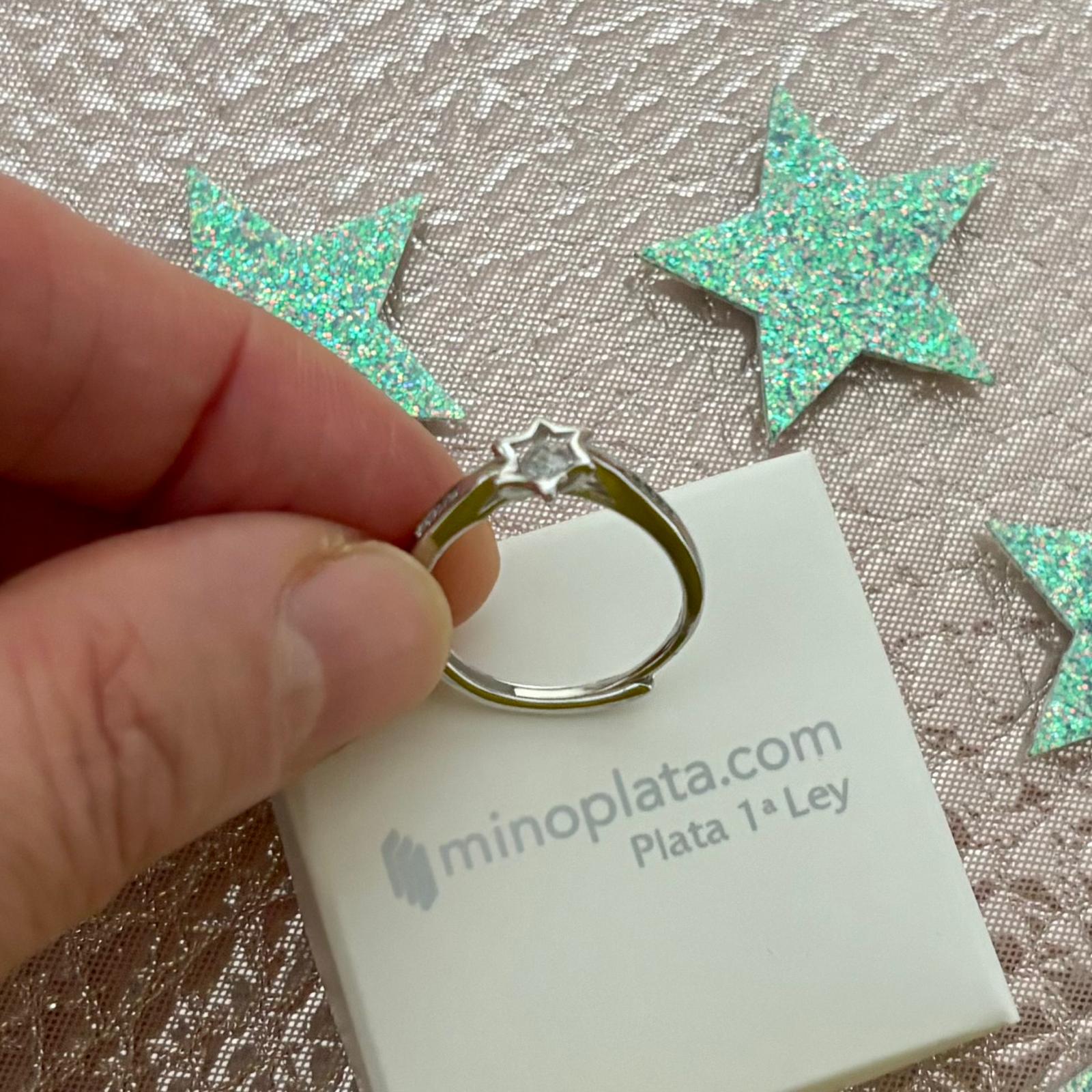 Anillo solitario ajustable estrella de Plata rodiada con Circonitas 4