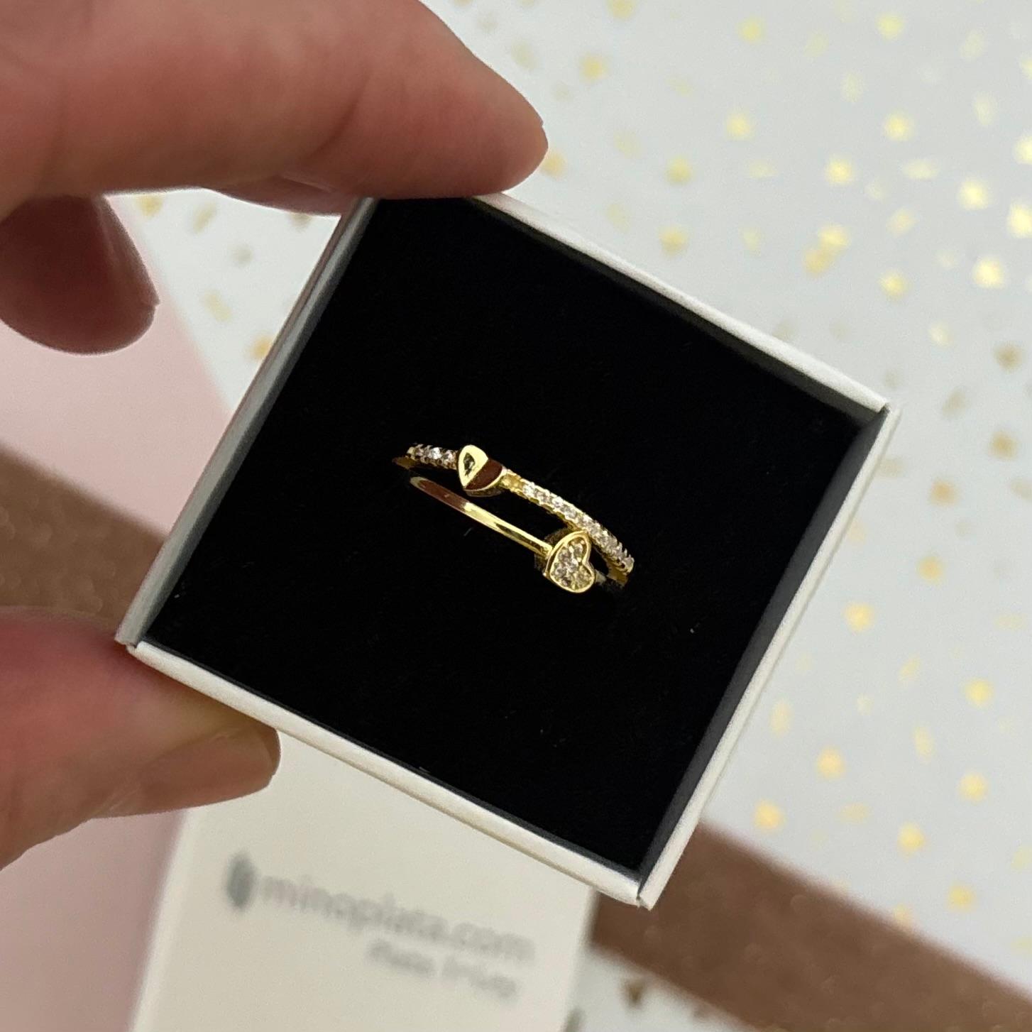 Anillo corazones de Plata de ley bañada en Oro con Circonitas 3