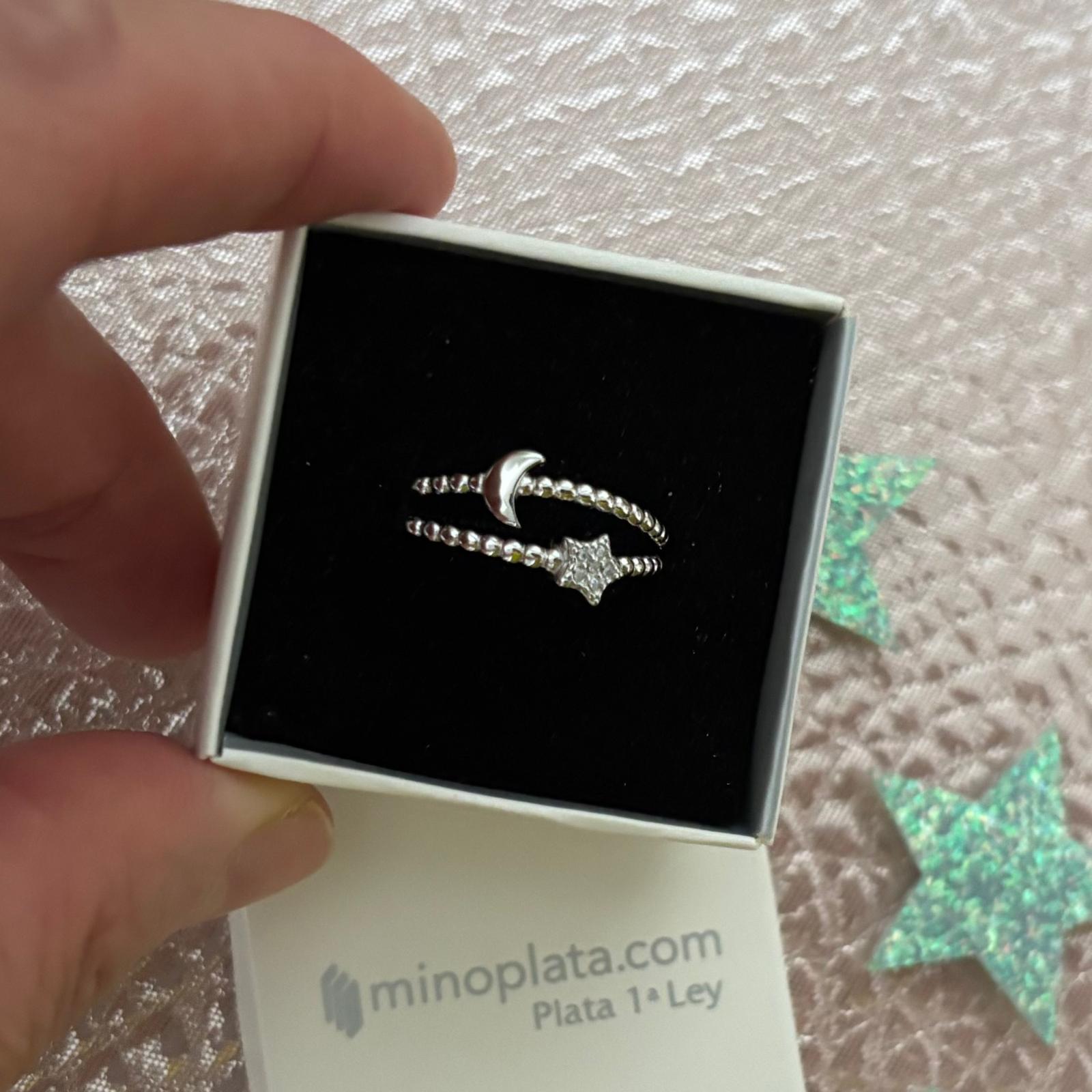 Anillo de Plata de ley baño de rodio luna y estrella con Circonitas 4