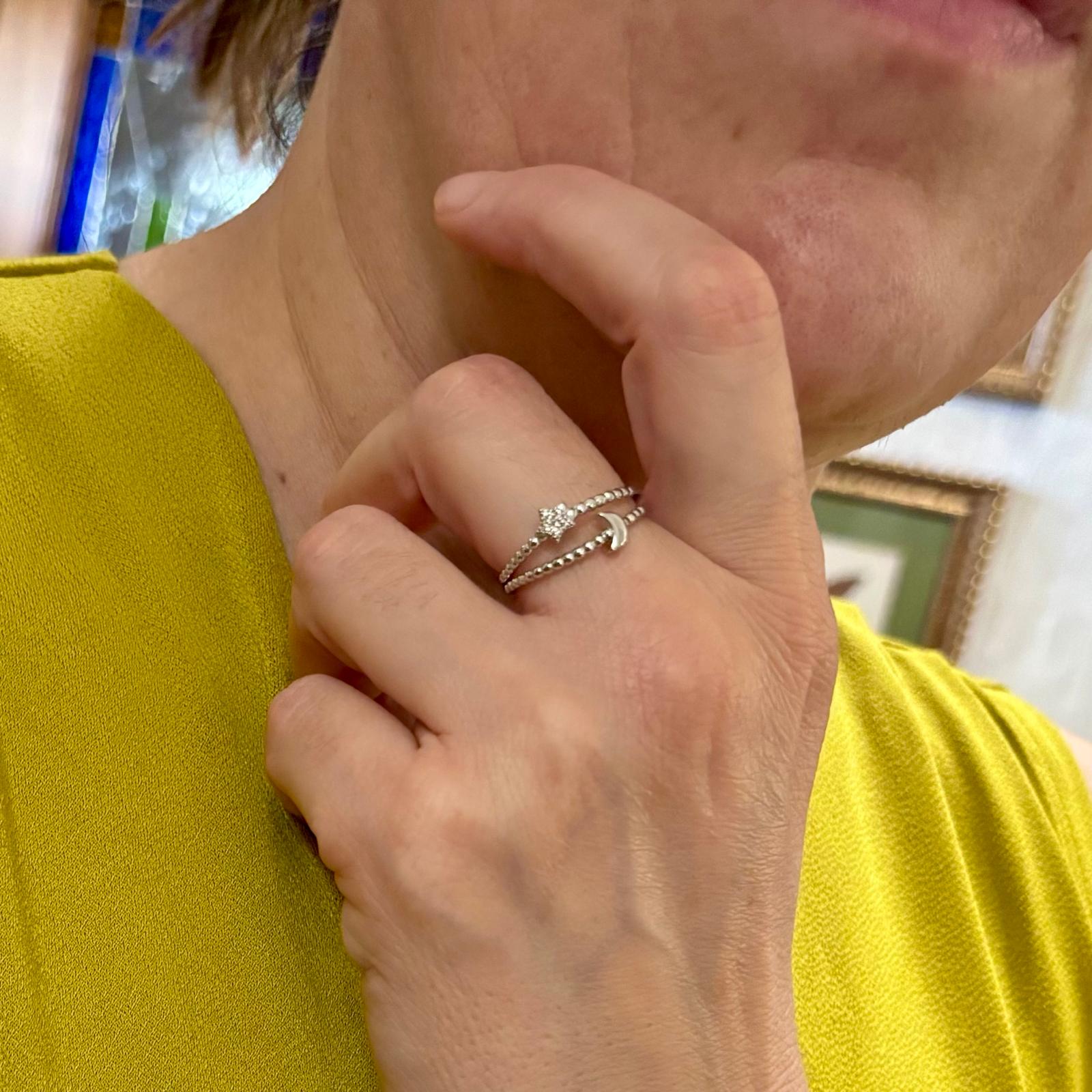 Anillo de Plata de ley baño de rodio luna y estrella con Circonitas 2