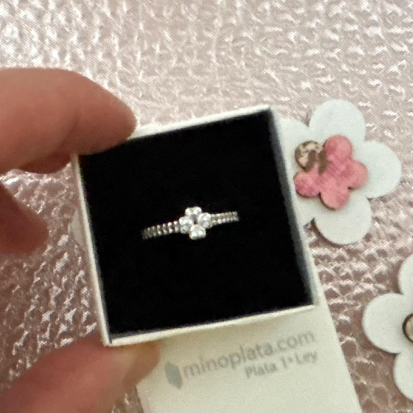 Anillo trébol de la suerte de Plata rodiada y Circonitas 3