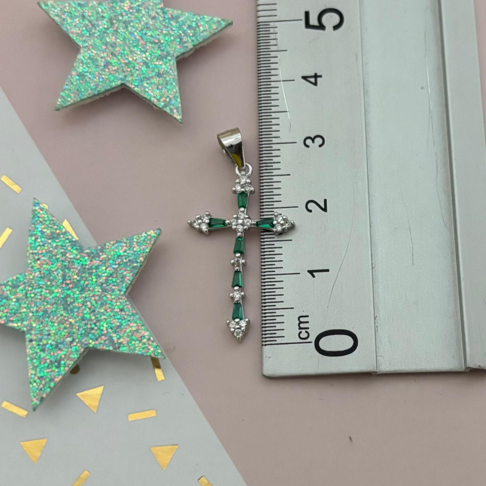 Crucifijo de Plata de ley rodiada con Circonitas verdes y blancas 25mmx14mm 4