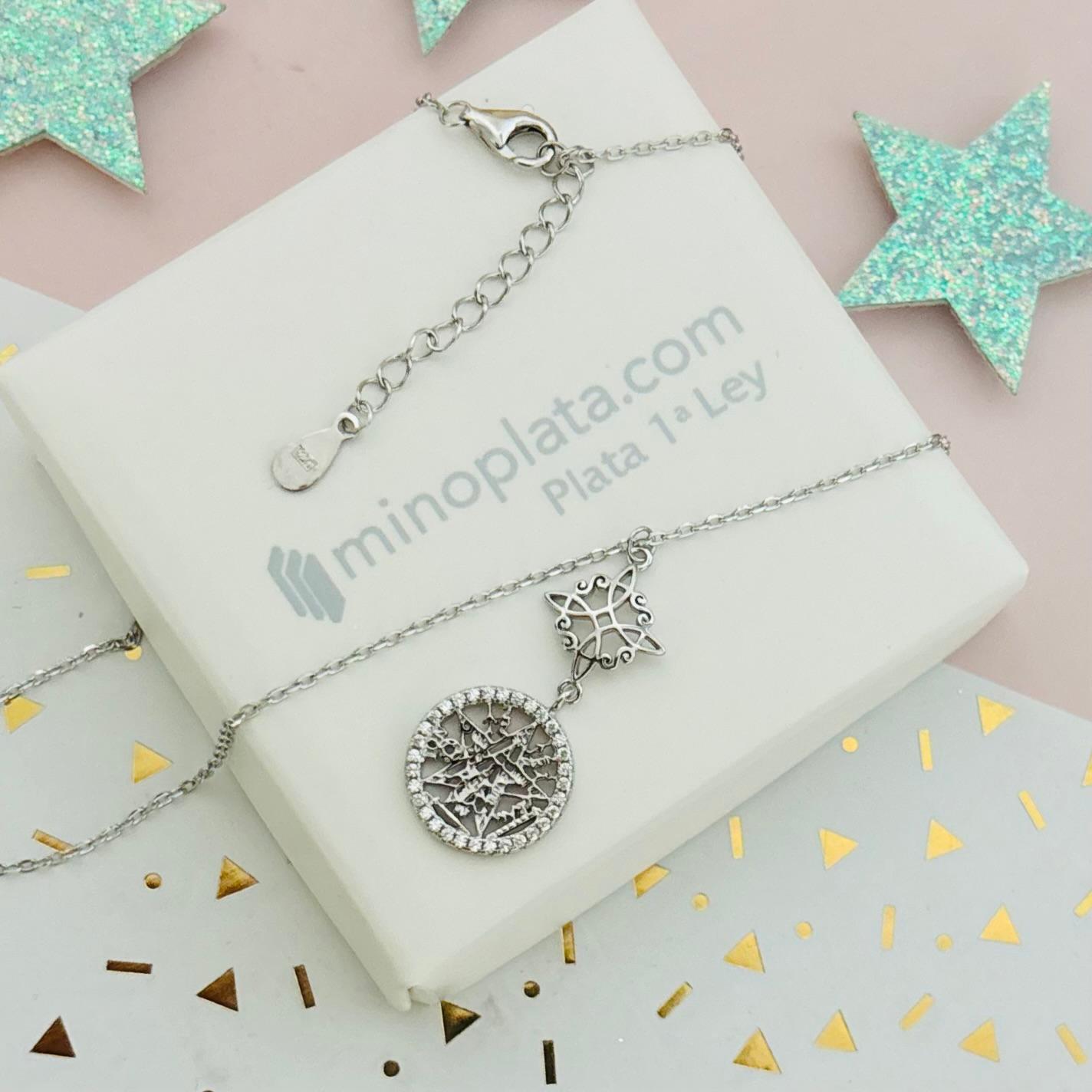 Gargantilla de Plata rodiada nudo de bruja y tetragramaton con Circonitas 3