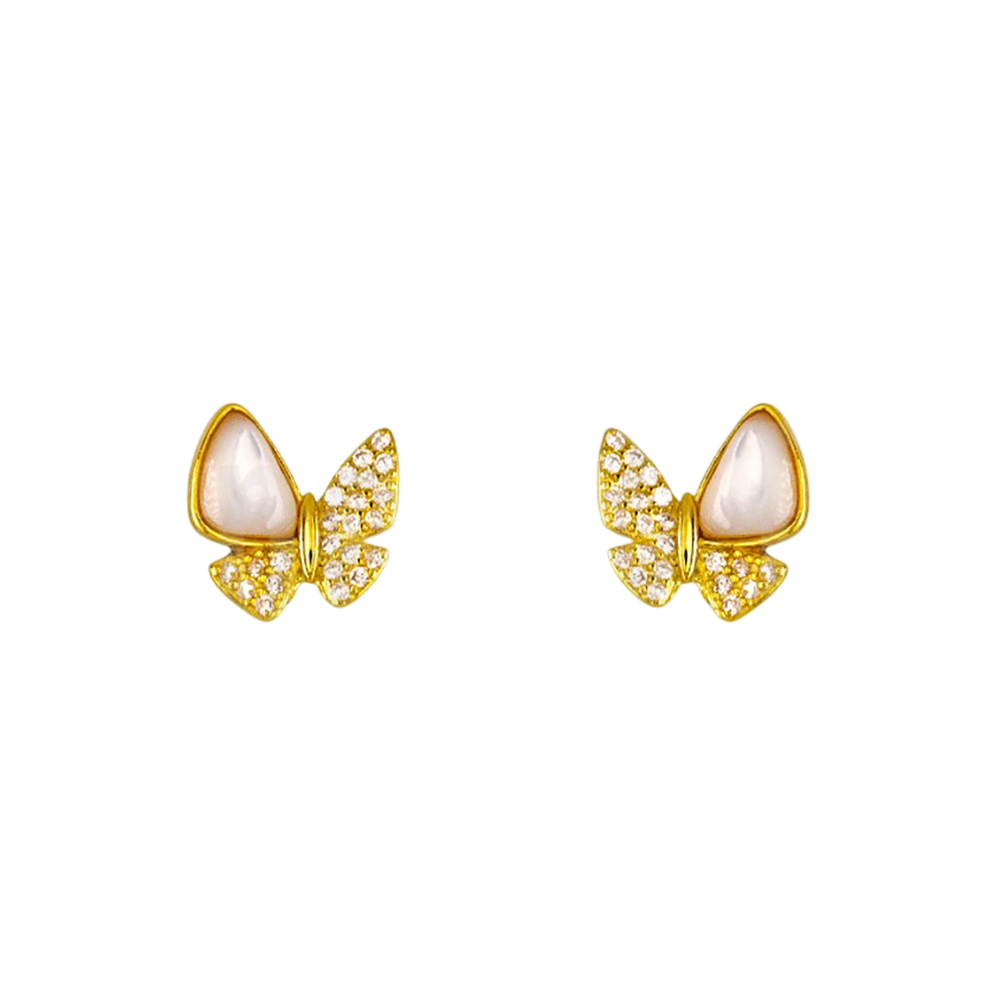 Pendientes mariposas de Plata chapada en Oro con Nácar y Circonitas