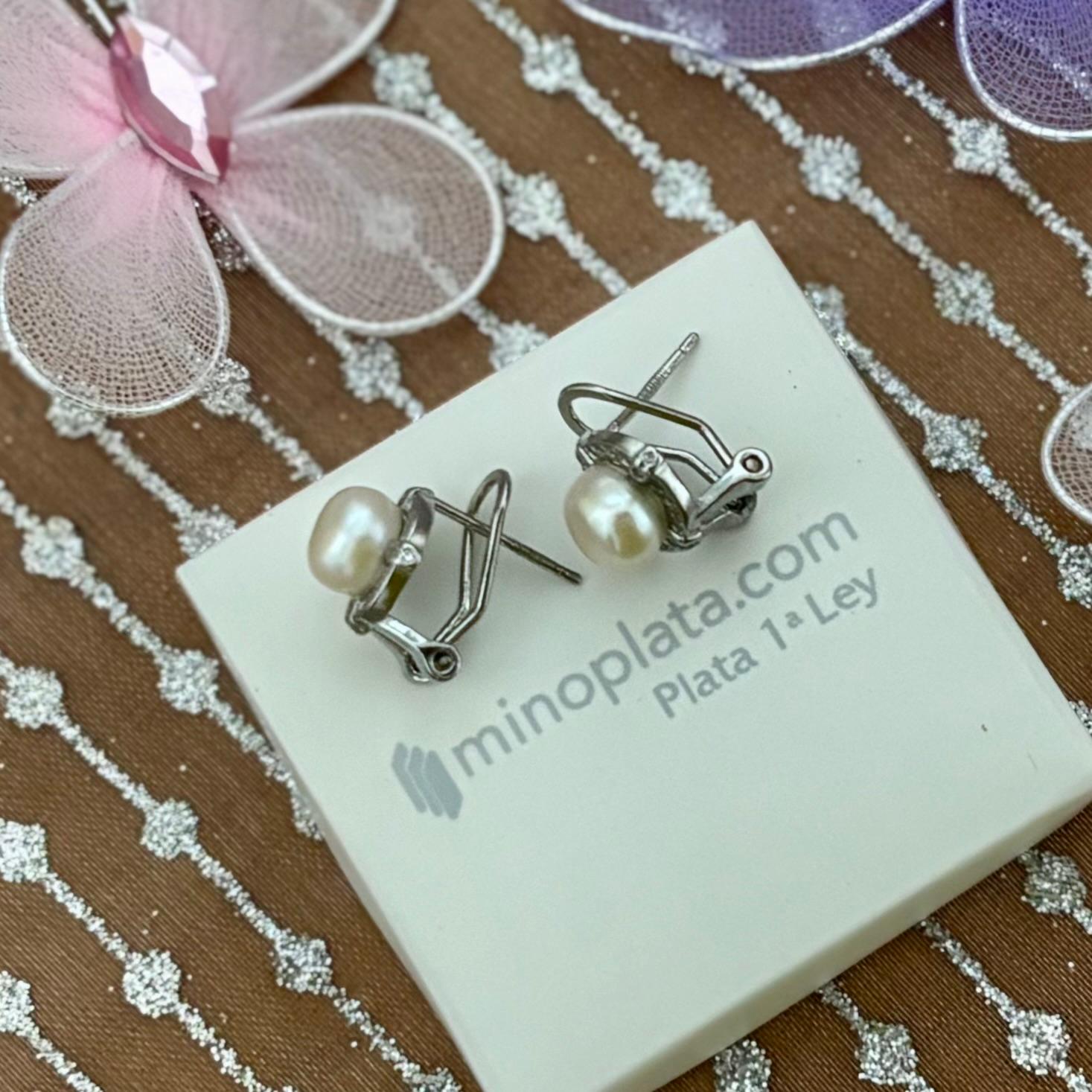 Pendientes de novia en Plata rodiada con Perlas cultivadas y Circonitas cierre omega 5