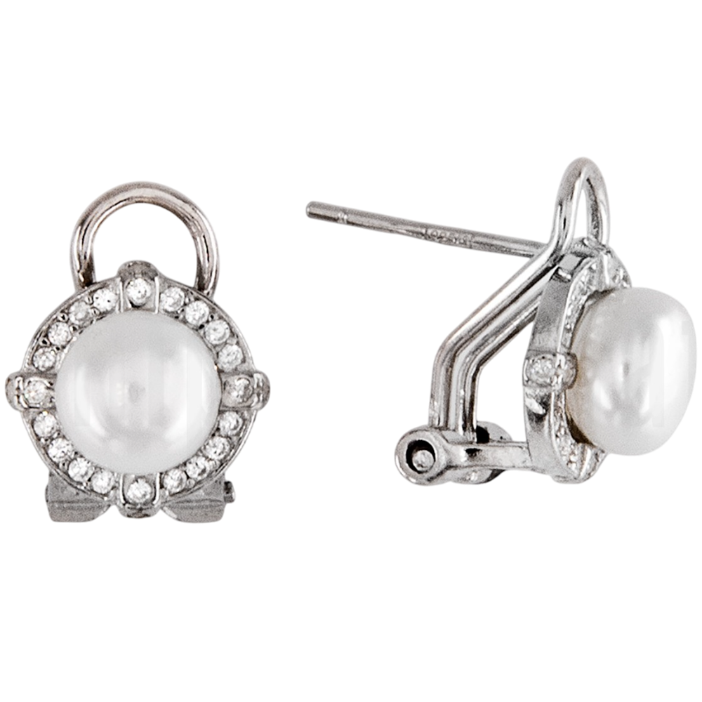 Pendientes de novia en Plata rodiada con Perlas cultivadas y Circonitas cierre omega