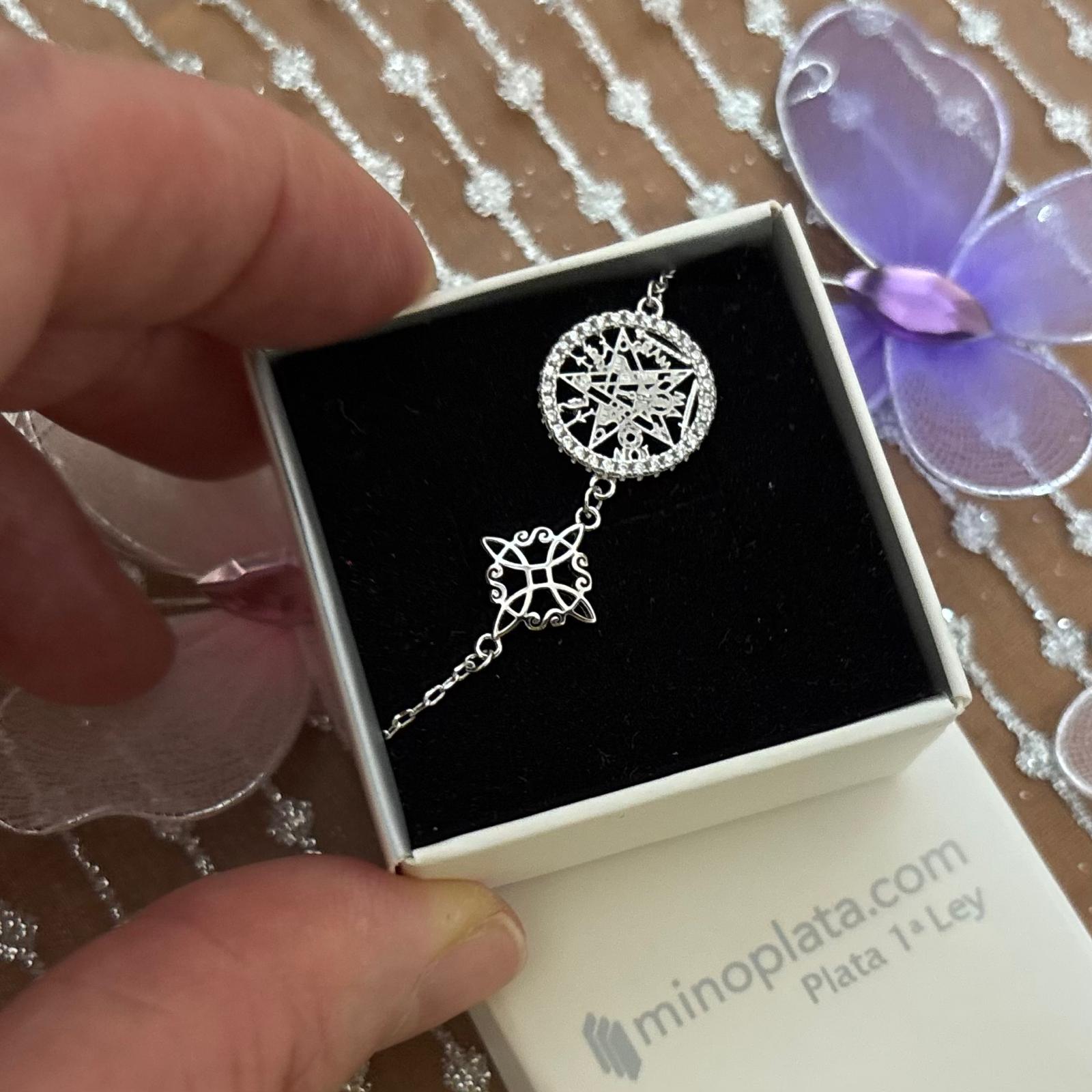 Pulsera nudo de bruja y tetragramaton de Plata con Circonitas 1