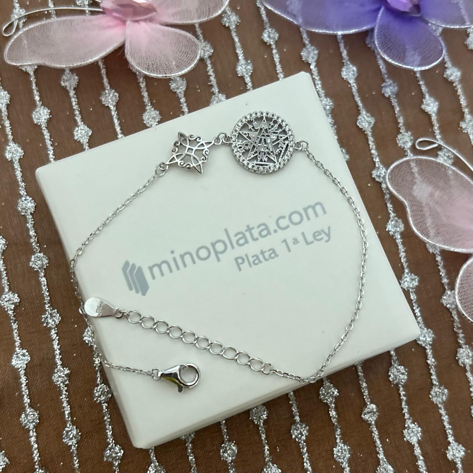 Pulsera nudo de bruja y tetragramaton de Plata con Circonitas 3