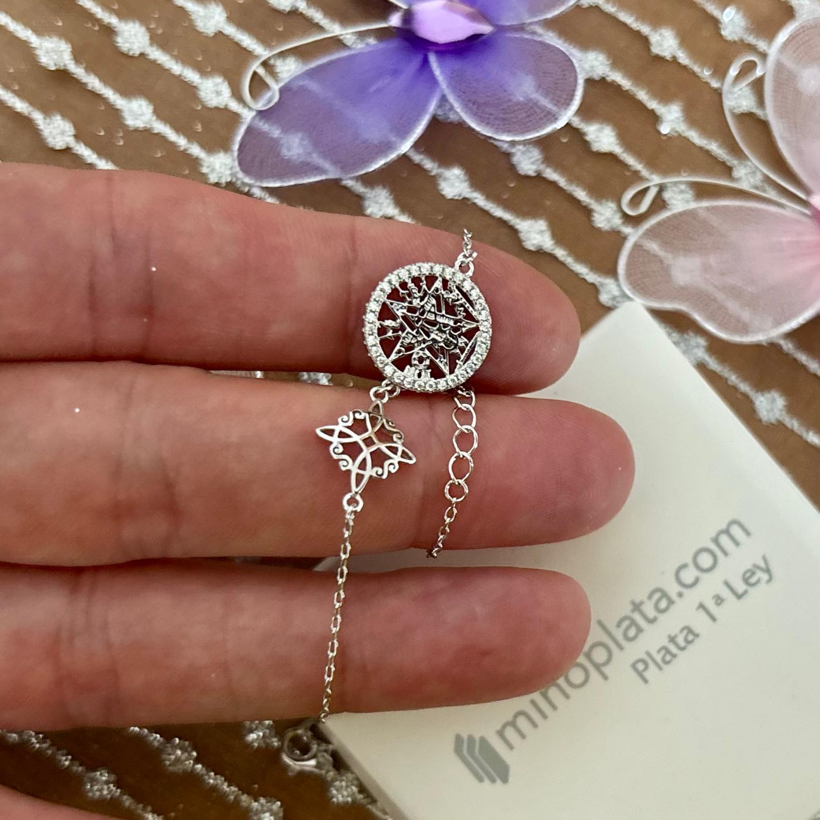 Pulsera nudo de bruja y tetragramaton de Plata con Circonitas 2
