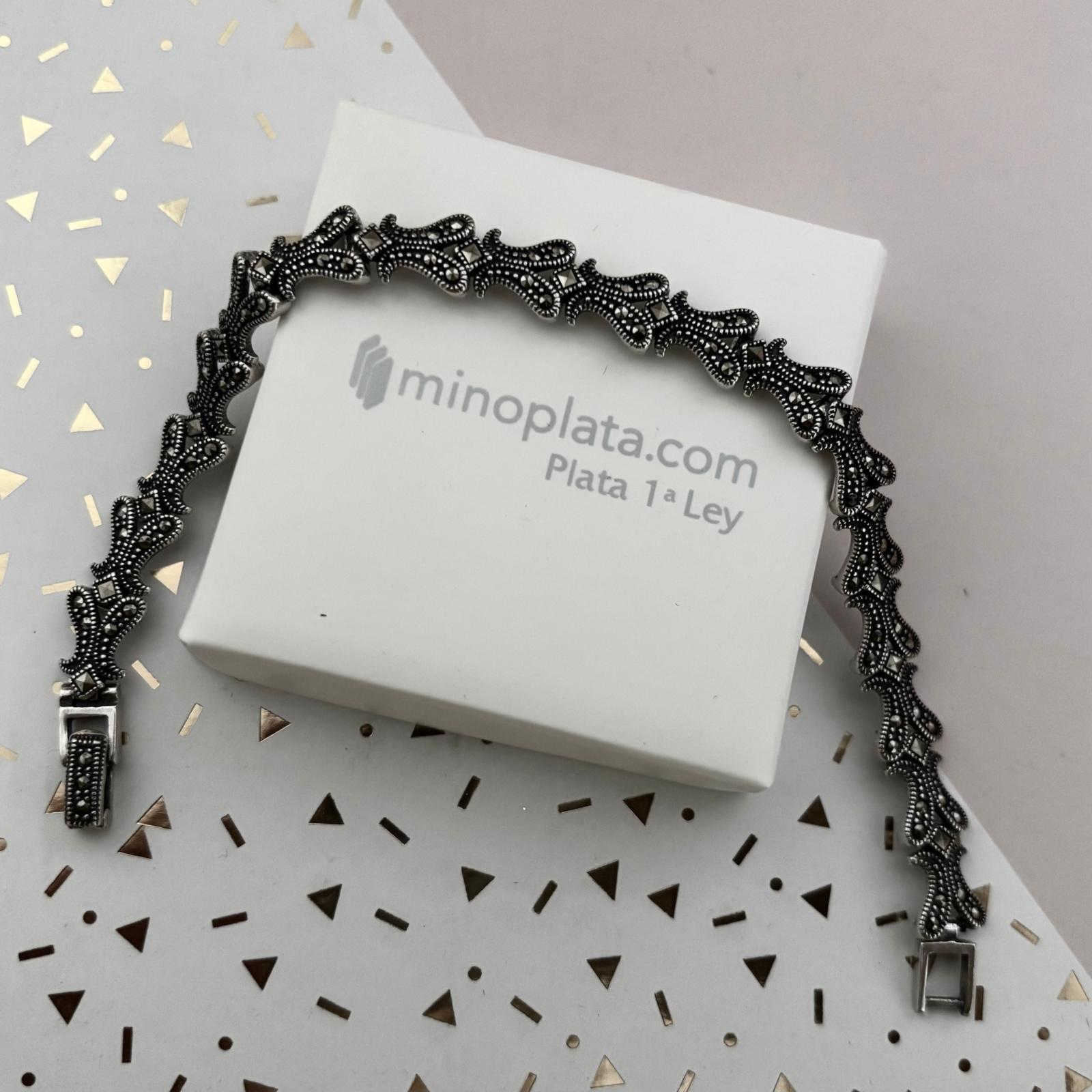 Pulsera vintage de Plata de ley envejecida con piedras Marcasitas 4